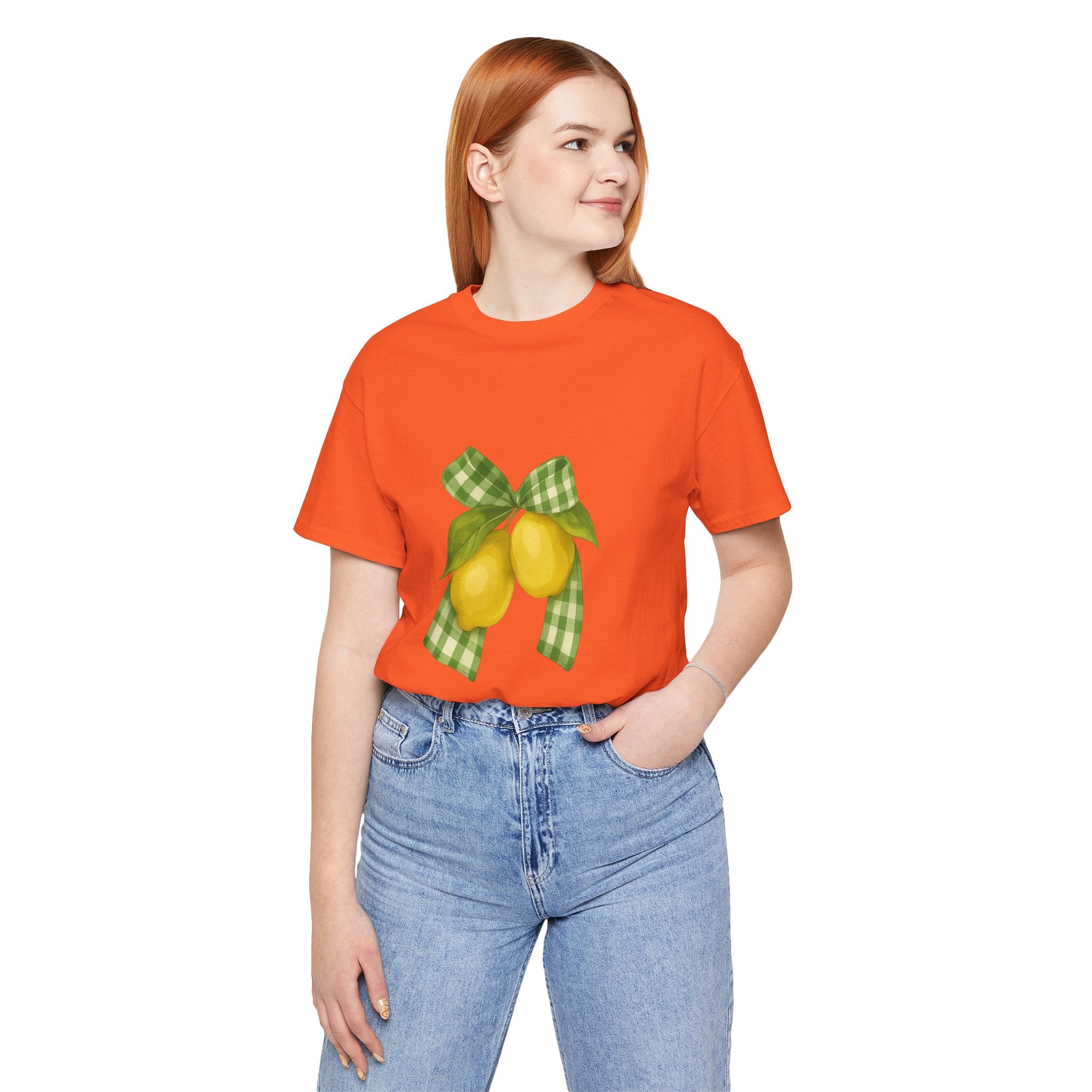 Lemon Bow Tee, Unisex Short Sleeve Shirt, Cute Summer Shirt, Gift for Her, Vintage Style Tee, Lemonade Stand Inspiration