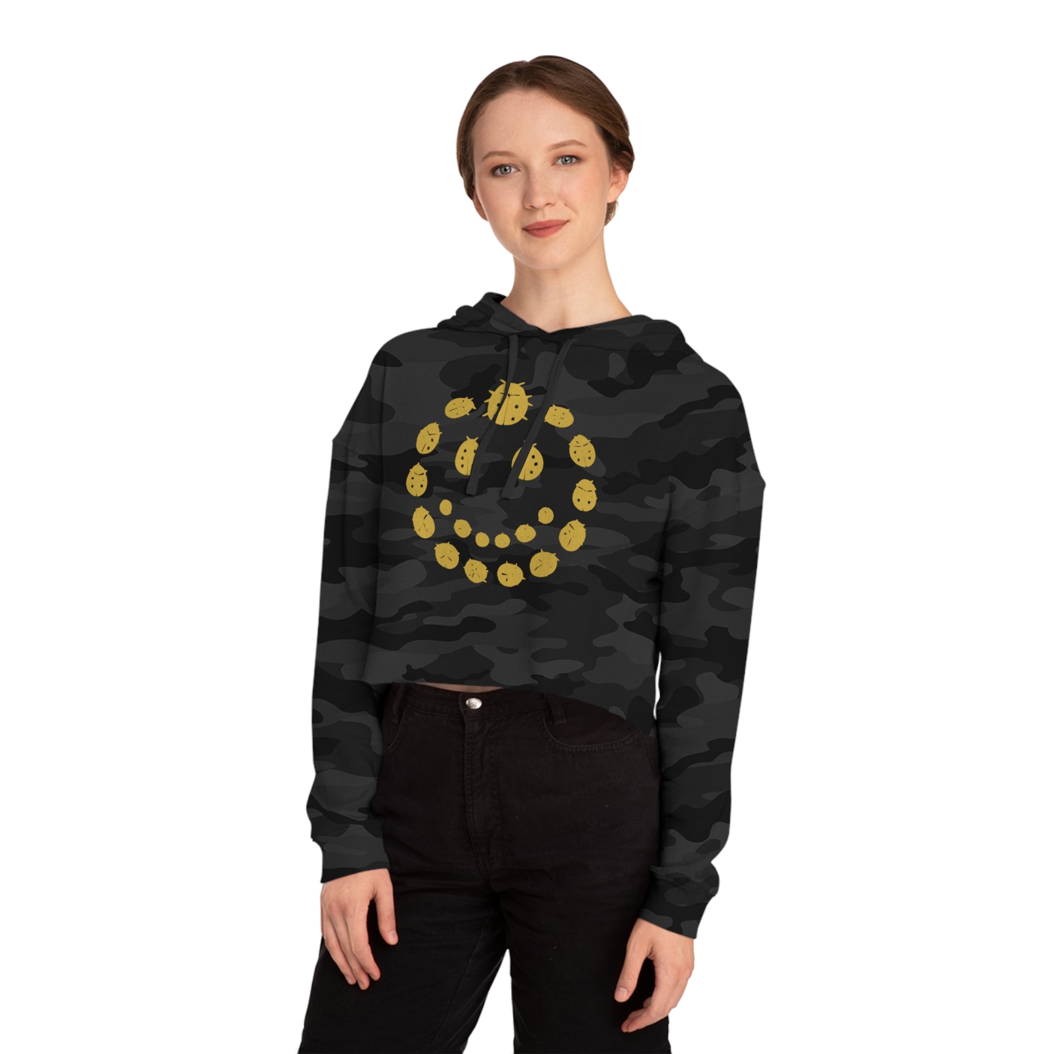 Gold Ladybug Cropped Hoodie, Trendy Women's Hoodie, Cute Casual Sweatshirt, Gift for Her, Summer Fashion, Comfortable Lifestyle