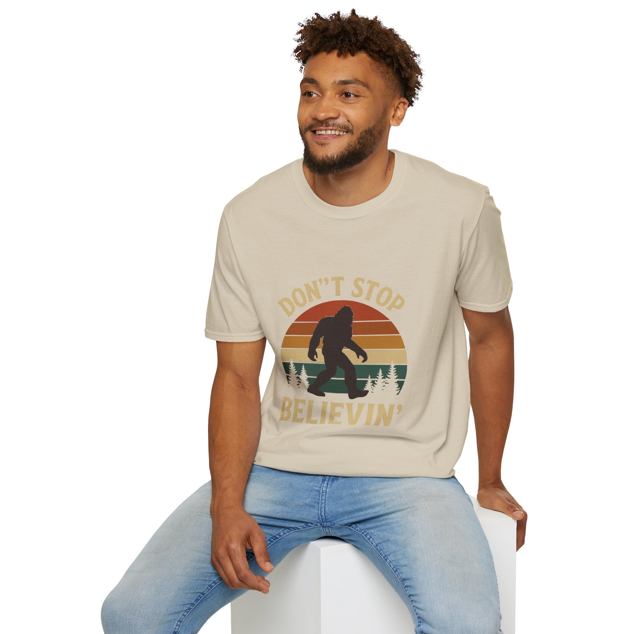 Don't Stop Believin' Unisex Softstyle T-Shirt, Inspirational Tee, Music Lover Gift, Motivational Shirt, Retro Graphic Top