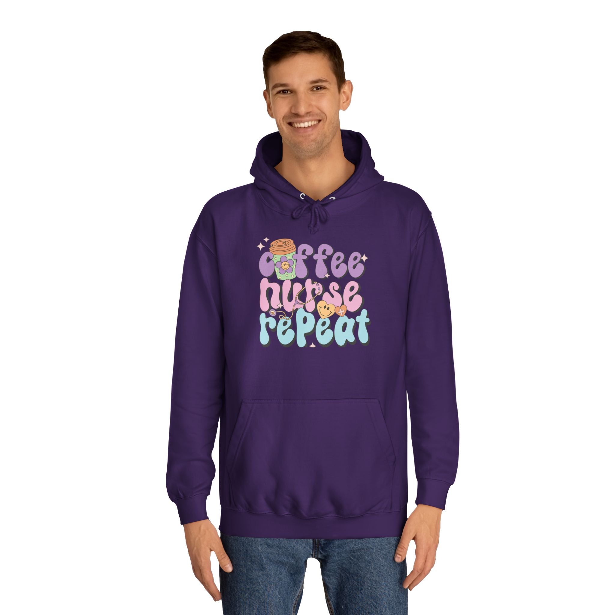 Coffee Nurse Repeat Hoodie - Cozy Gift for Nurses, College Wear, Everyday Comfort, Nursing School, Cute Casual Apparel