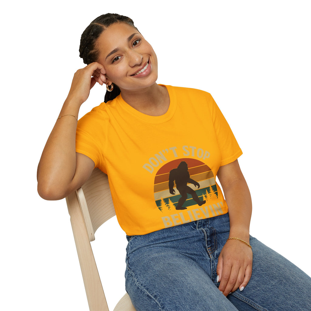 Don't Stop Believin' Unisex Softstyle T-Shirt, Inspirational Tee, Music Lover Gift, Motivational Shirt, Retro Graphic Top