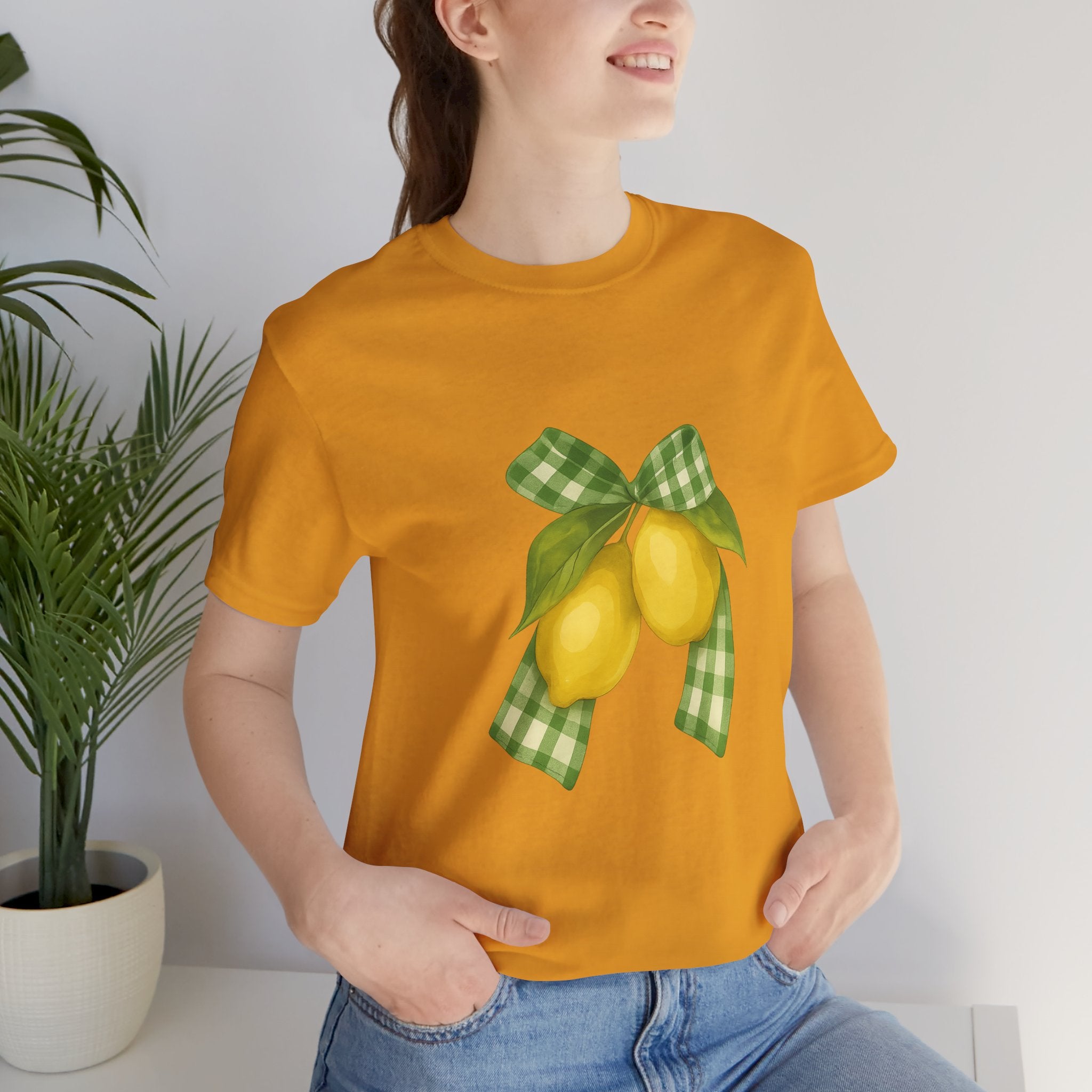 Lemon Bow Tee, Unisex Short Sleeve Shirt, Cute Summer Shirt, Gift for Her, Vintage Style Tee, Lemonade Stand Inspiration