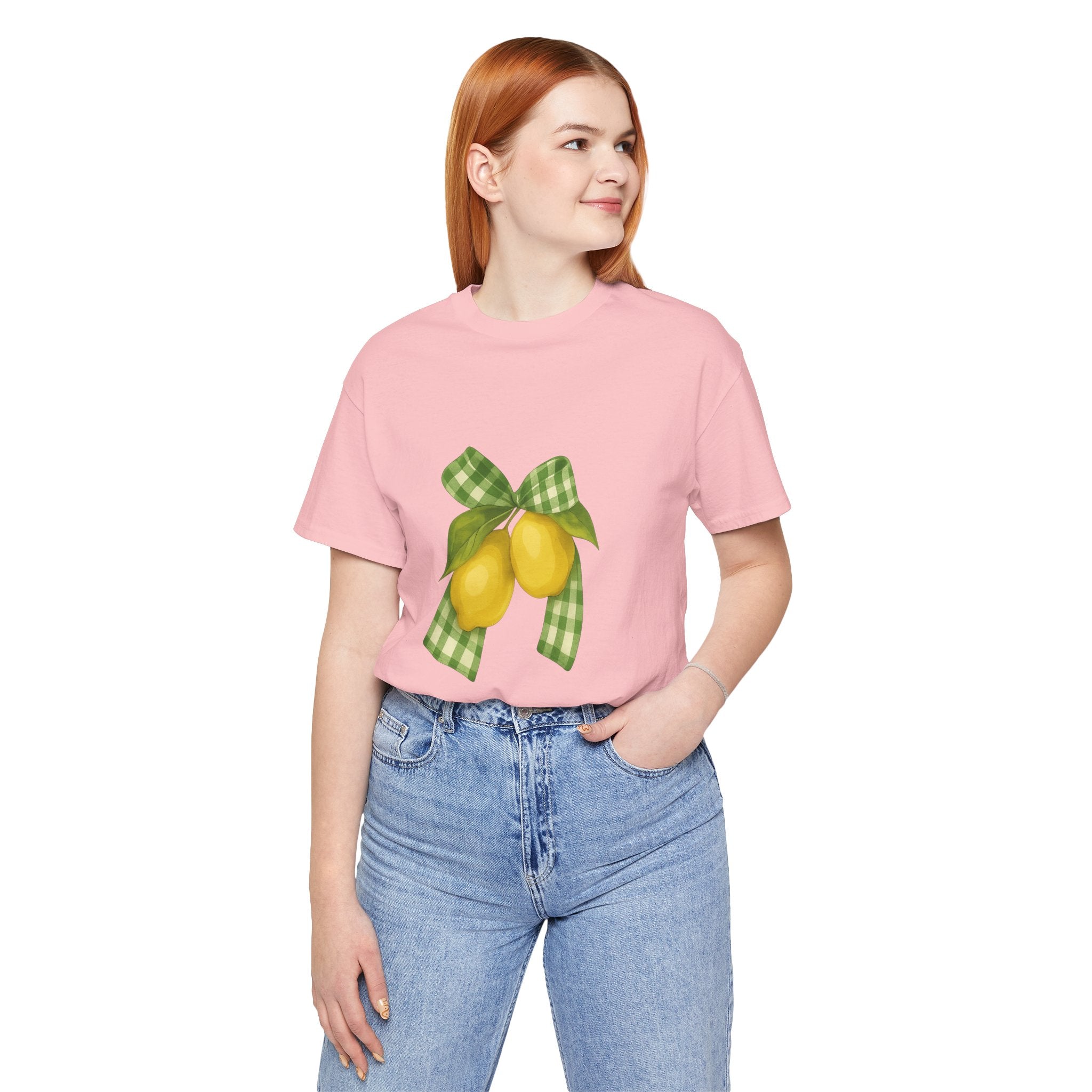 Lemon Bow Tee, Unisex Short Sleeve Shirt, Cute Summer Shirt, Gift for Her, Vintage Style Tee, Lemonade Stand Inspiration