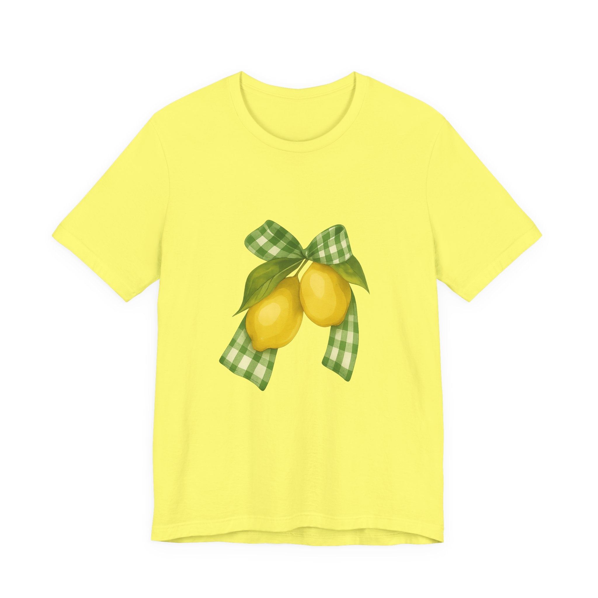 Lemon Bow Tee, Unisex Short Sleeve Shirt, Cute Summer Shirt, Gift for Her, Vintage Style Tee, Lemonade Stand Inspiration