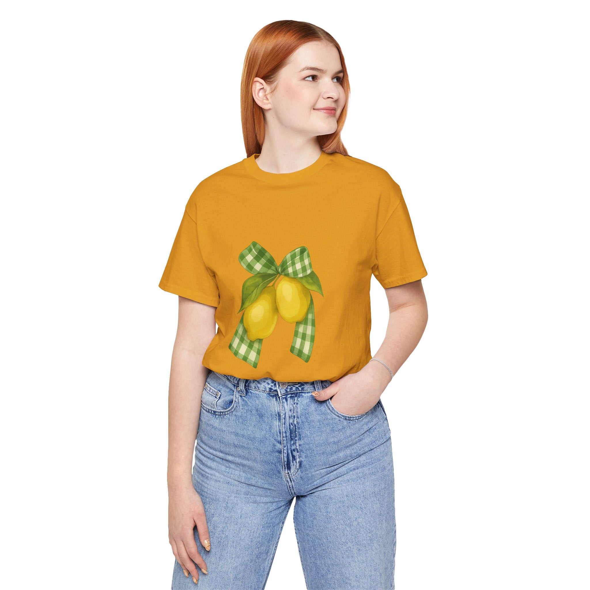 Lemon Bow Tee, Unisex Short Sleeve Shirt, Cute Summer Shirt, Gift for Her, Vintage Style Tee, Lemonade Stand Inspiration