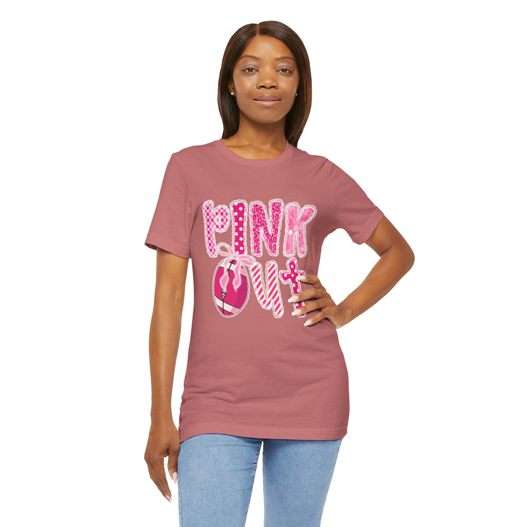 Cute Pink 'PINK OUT' Unisex Tee, Perfect for Breast Cancer Awareness, Casual Wear, Gift for Friends, Fundraising Events, or Team Spirit