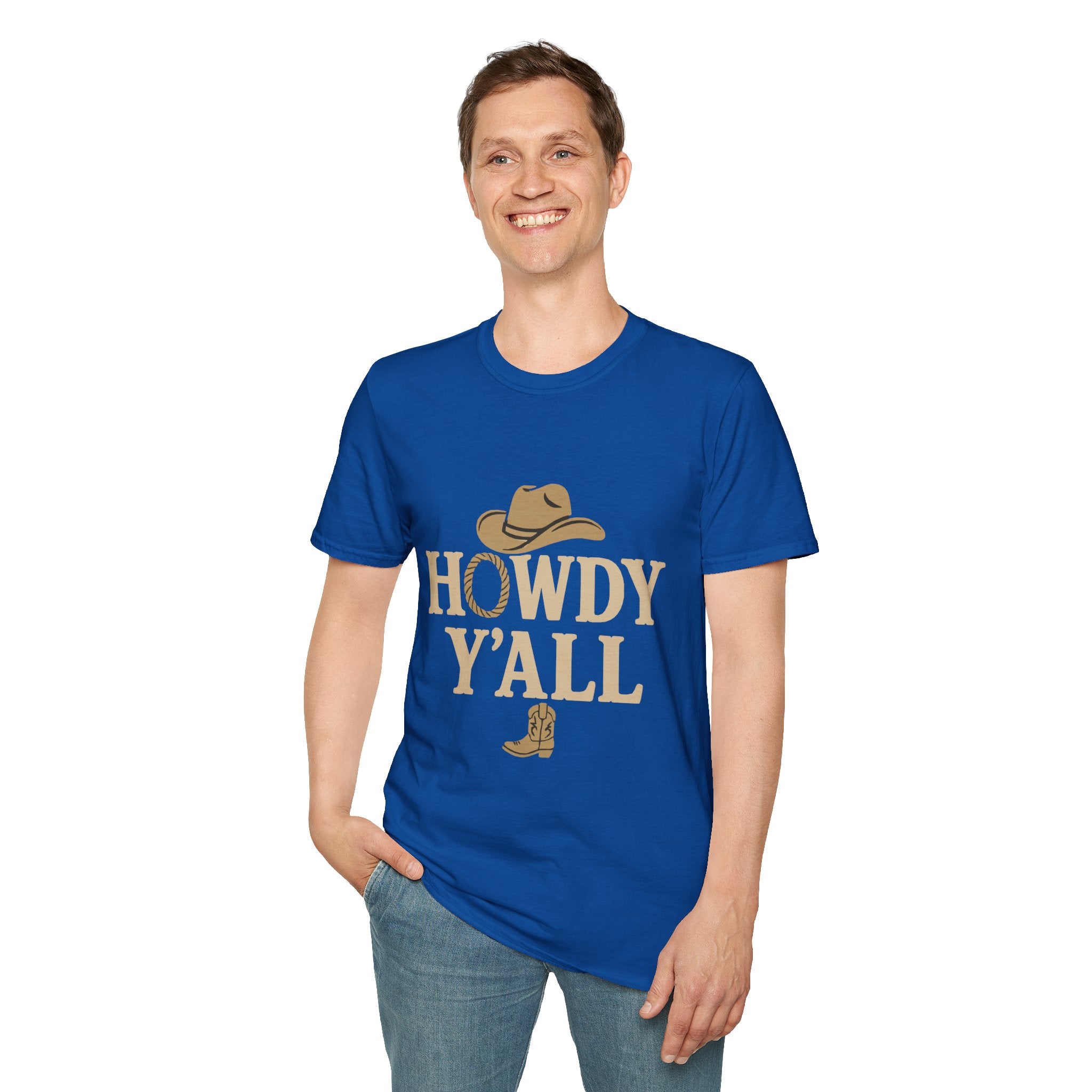 Howdy Y'all Western T-Shirt, Cowboy Tee, Country Music Shirt, Gift for Cowpoke, Unisex Softstyle Shirt
