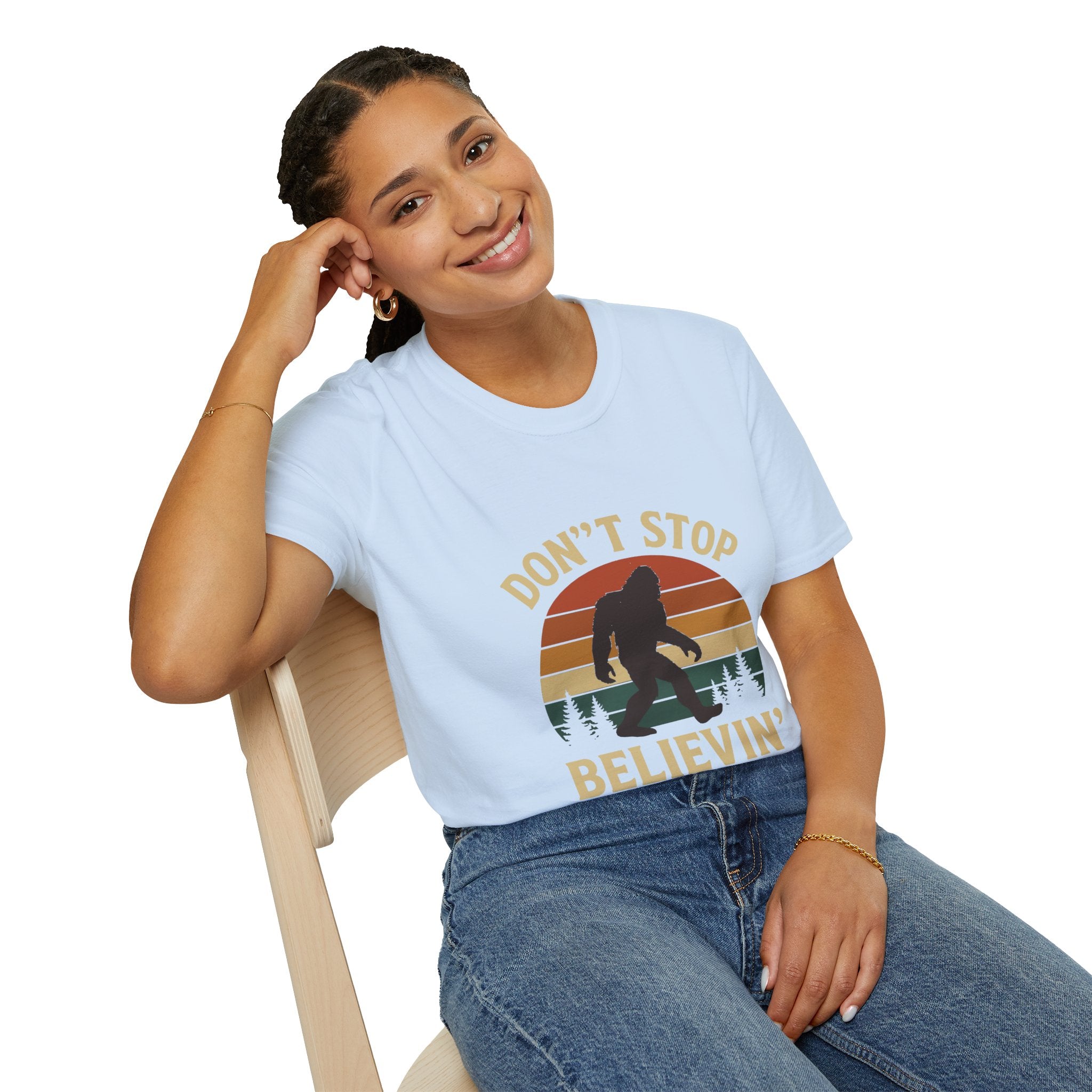 Don't Stop Believin' Unisex Softstyle T-Shirt, Inspirational Tee, Music Lover Gift, Motivational Shirt, Retro Graphic Top