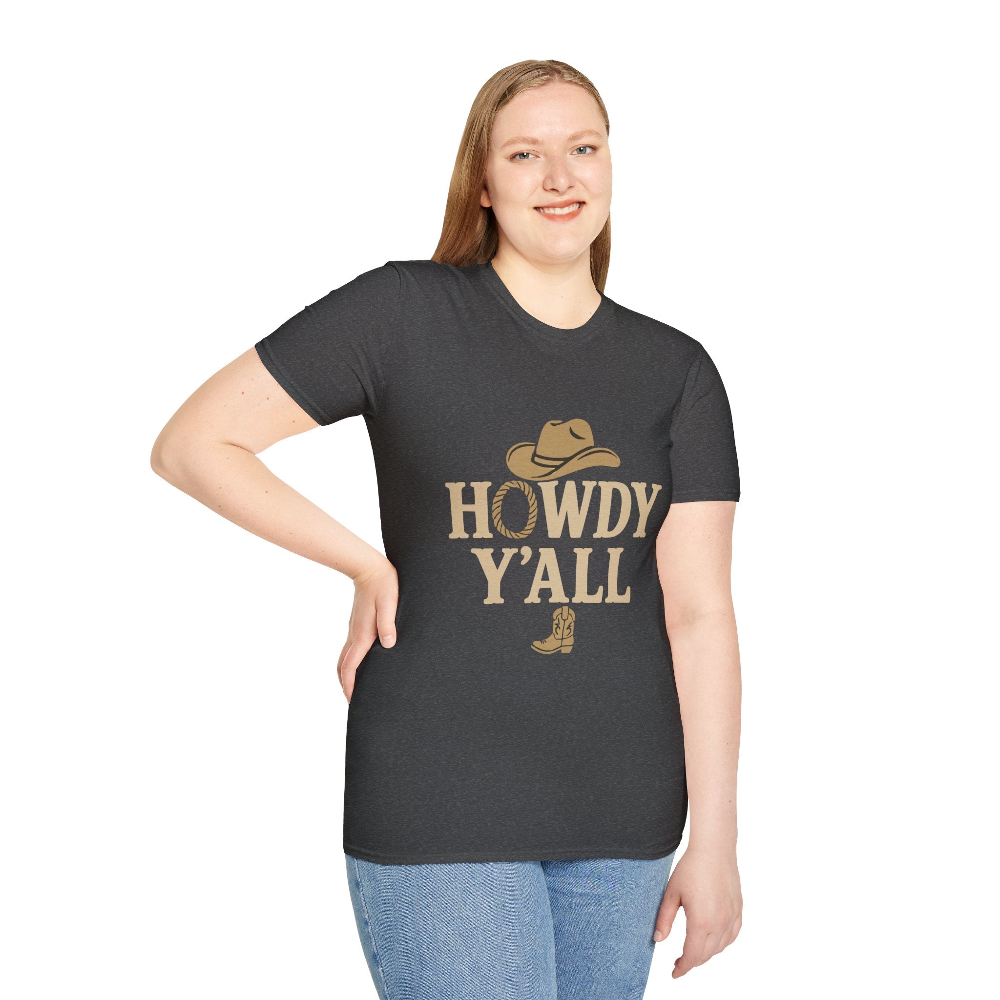 Howdy Y'all Western T-Shirt, Cowboy Tee, Country Music Shirt, Gift for Cowpoke, Unisex Softstyle Shirt
