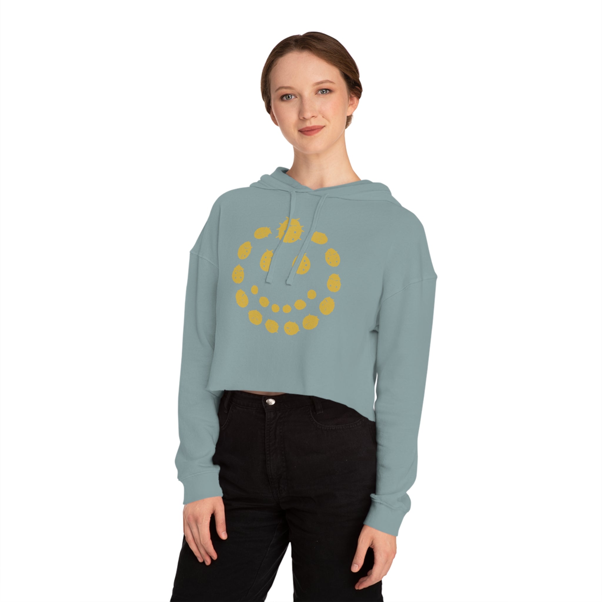 Gold Ladybug Cropped Hoodie, Trendy Women's Hoodie, Cute Casual Sweatshirt, Gift for Her, Summer Fashion, Comfortable Lifestyle