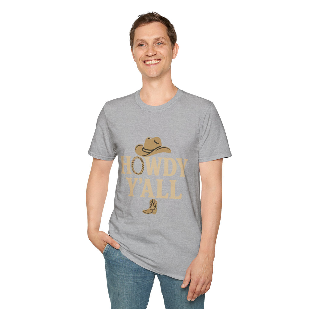 Howdy Y'all Western T-Shirt, Cowboy Tee, Country Music Shirt, Gift for Cowpoke, Unisex Softstyle Shirt