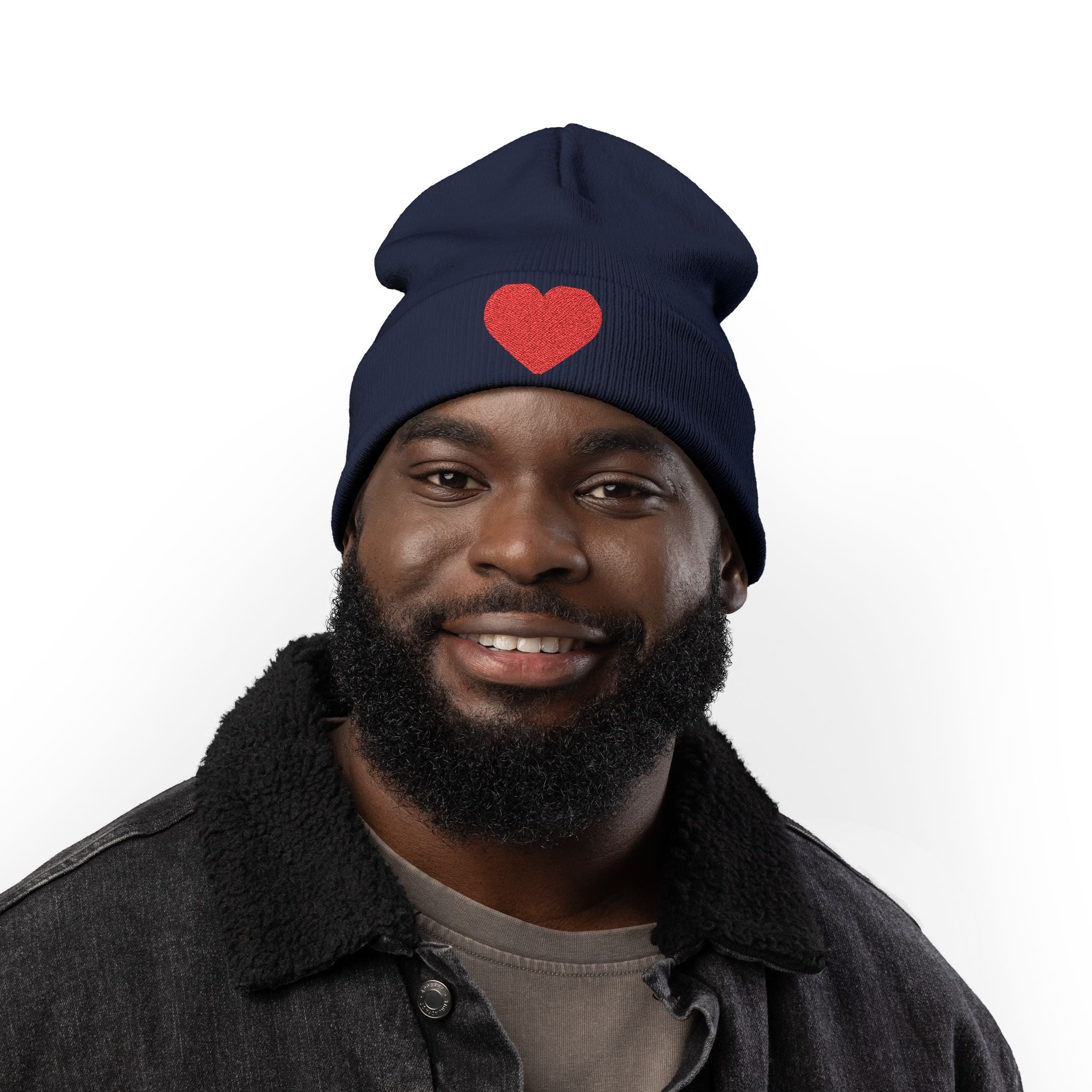 Embroidered Heart Knit Beanie, Cozy Winter Hat, Gift for Her, Cute Accessory, Trendy Beanie, Valentine's Day Style