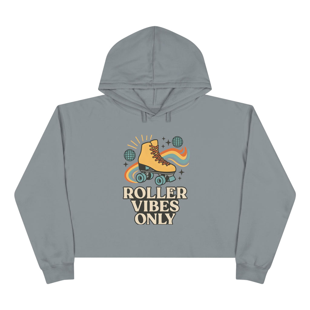Roller Vibes Crop Hoodie, Retro Skatewear, Gifts for Skaters, Cozy Casual Top, Roller Rink Fashion, 80s Vibe Apparel