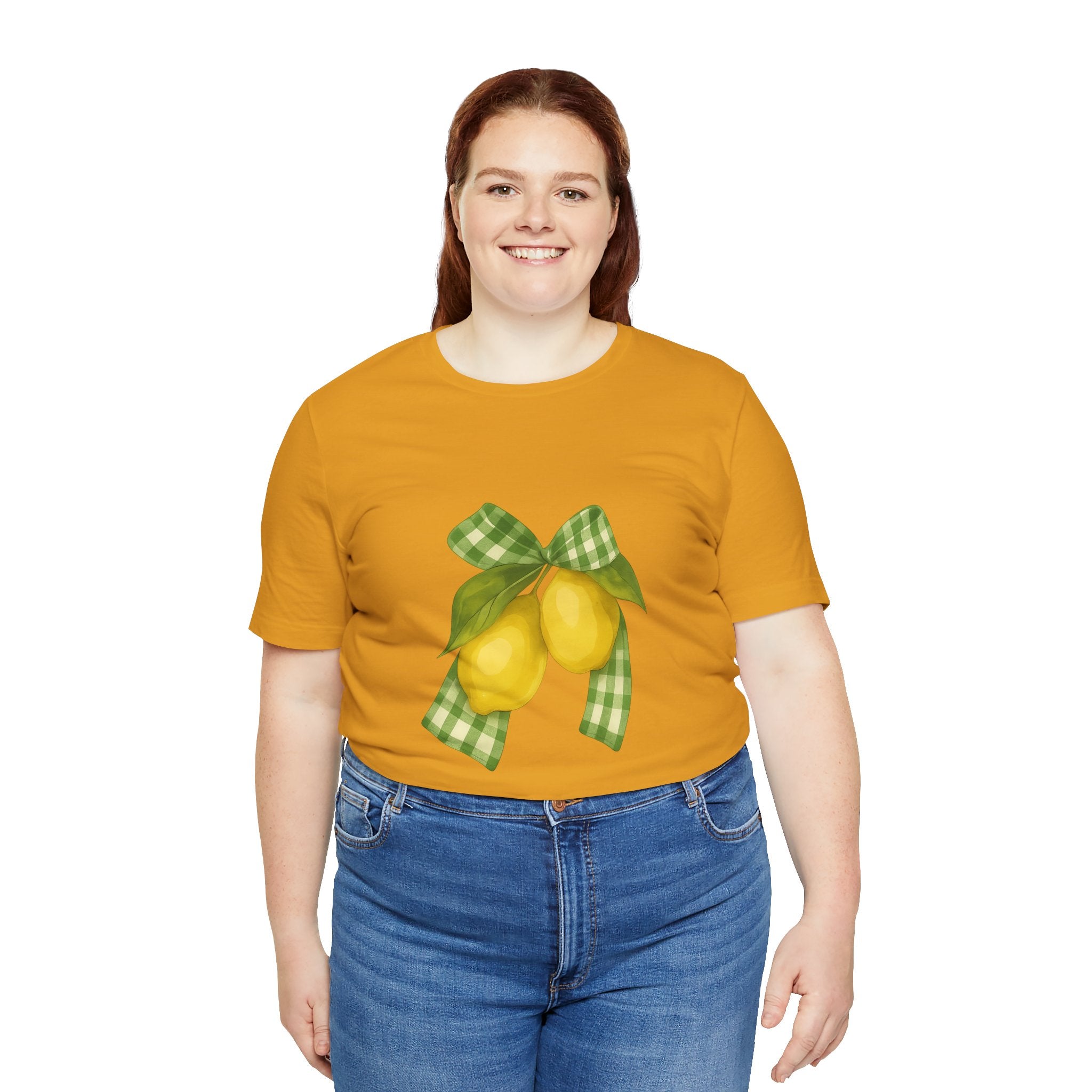 Lemon Bow Tee, Unisex Short Sleeve Shirt, Cute Summer Shirt, Gift for Her, Vintage Style Tee, Lemonade Stand Inspiration