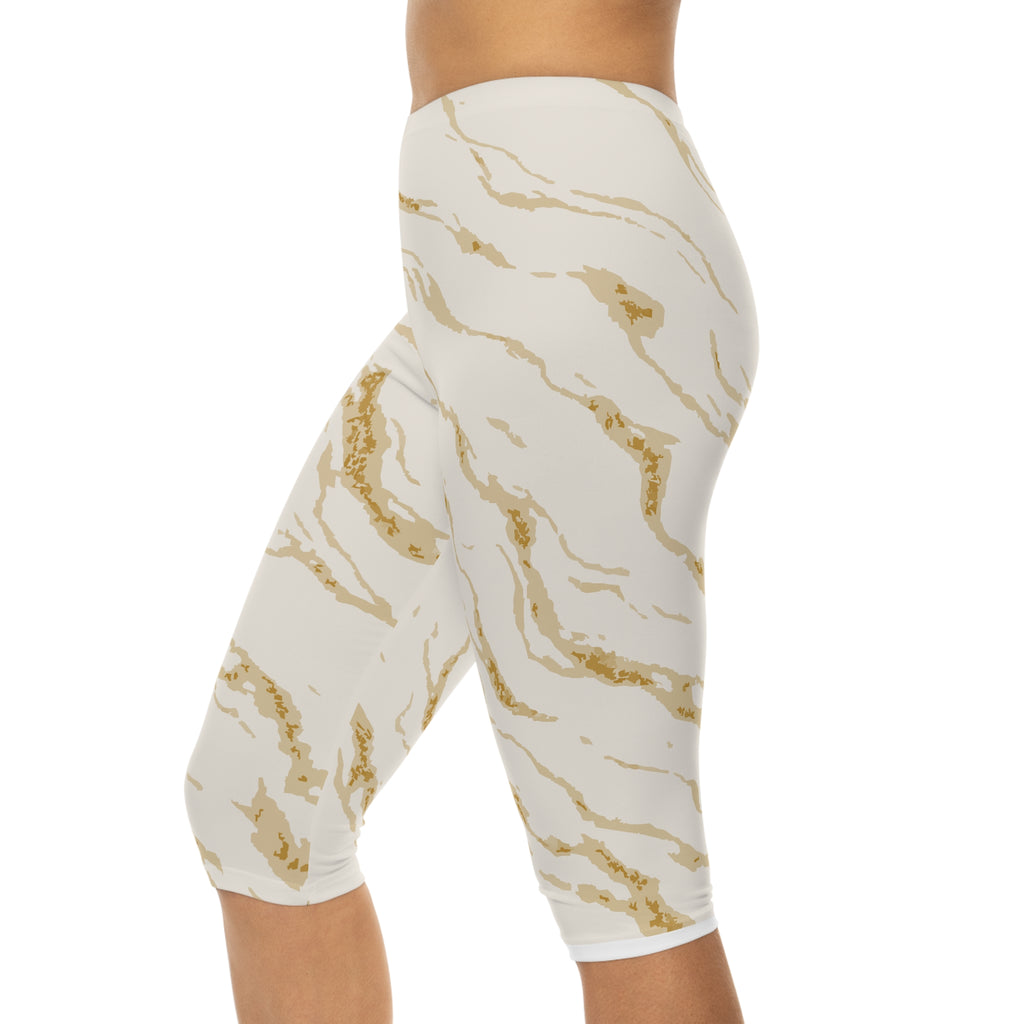 White Gold Women's Capri Leggings, Yoga Pants, Workout Wear, Stretchy Athletic Leggings, Gym Apparel, Fitness Tights