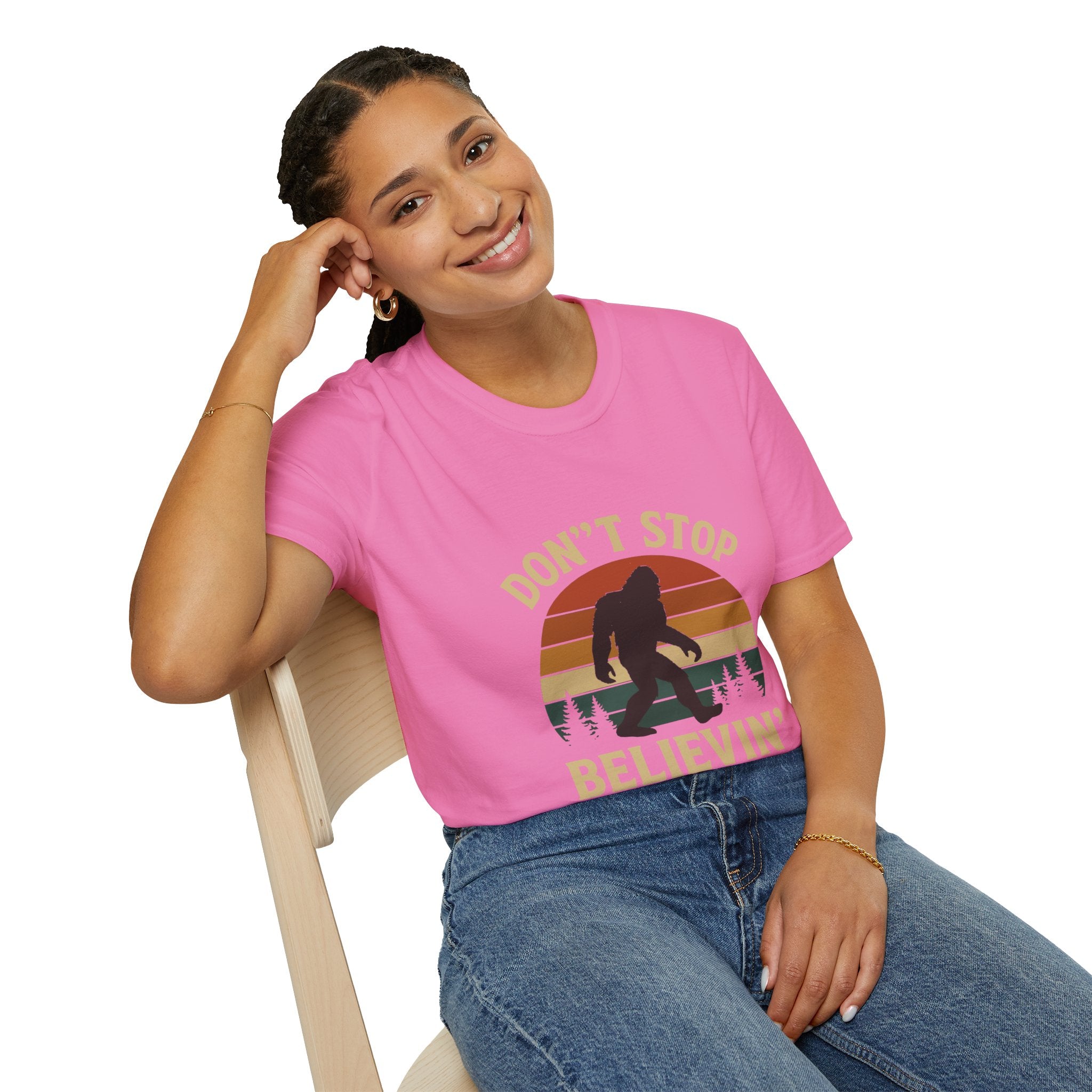 Don't Stop Believin' Unisex Softstyle T-Shirt, Inspirational Tee, Music Lover Gift, Motivational Shirt, Retro Graphic Top