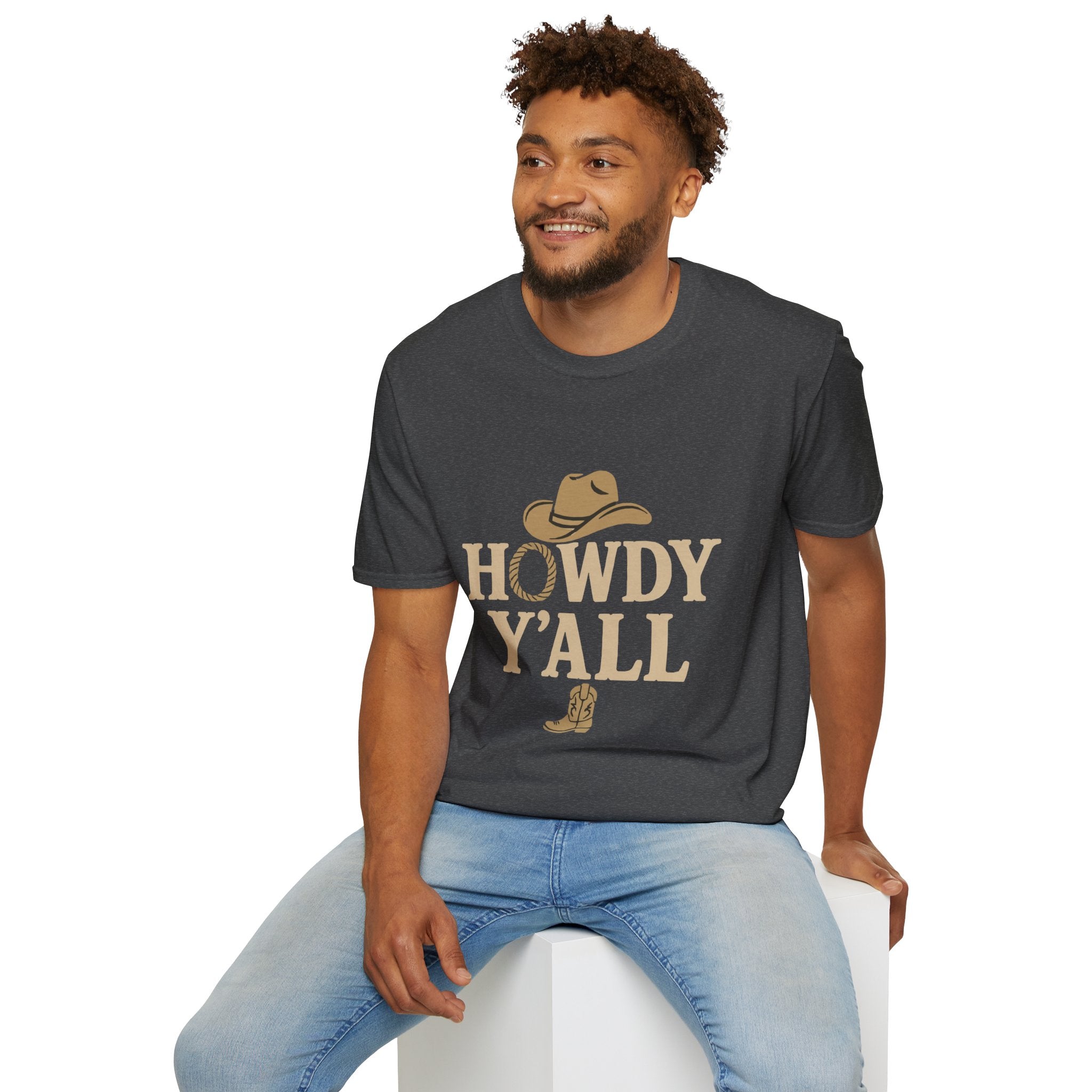 Howdy Y'all Western T-Shirt, Cowboy Tee, Country Music Shirt, Gift for Cowpoke, Unisex Softstyle Shirt