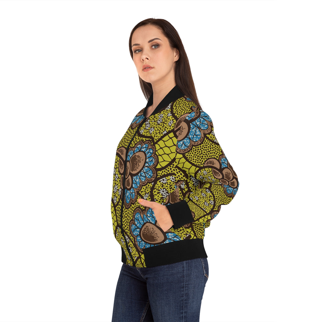 Vibrant Ankara Women's Bomber Jacket, AOP Fashion Coat, Trendy Streetwear, Gift for Her, Spring/Summer Style