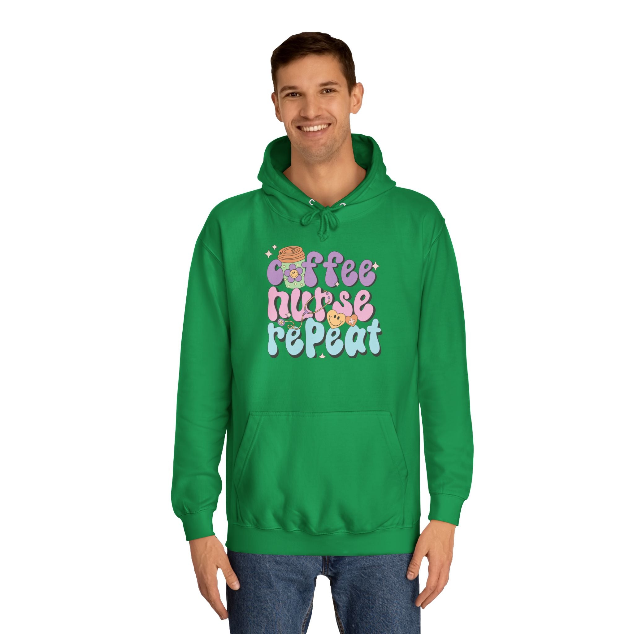 Coffee Nurse Repeat Hoodie - Cozy Gift for Nurses, College Wear, Everyday Comfort, Nursing School, Cute Casual Apparel