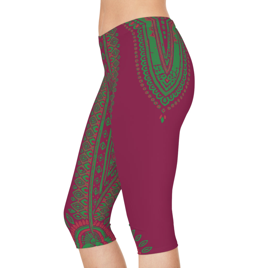 Vibrant Women's Capri Leggings | Boho Chic Activewear | Perfect for Yoga, Running, Casual Wear, Holidays, Summer