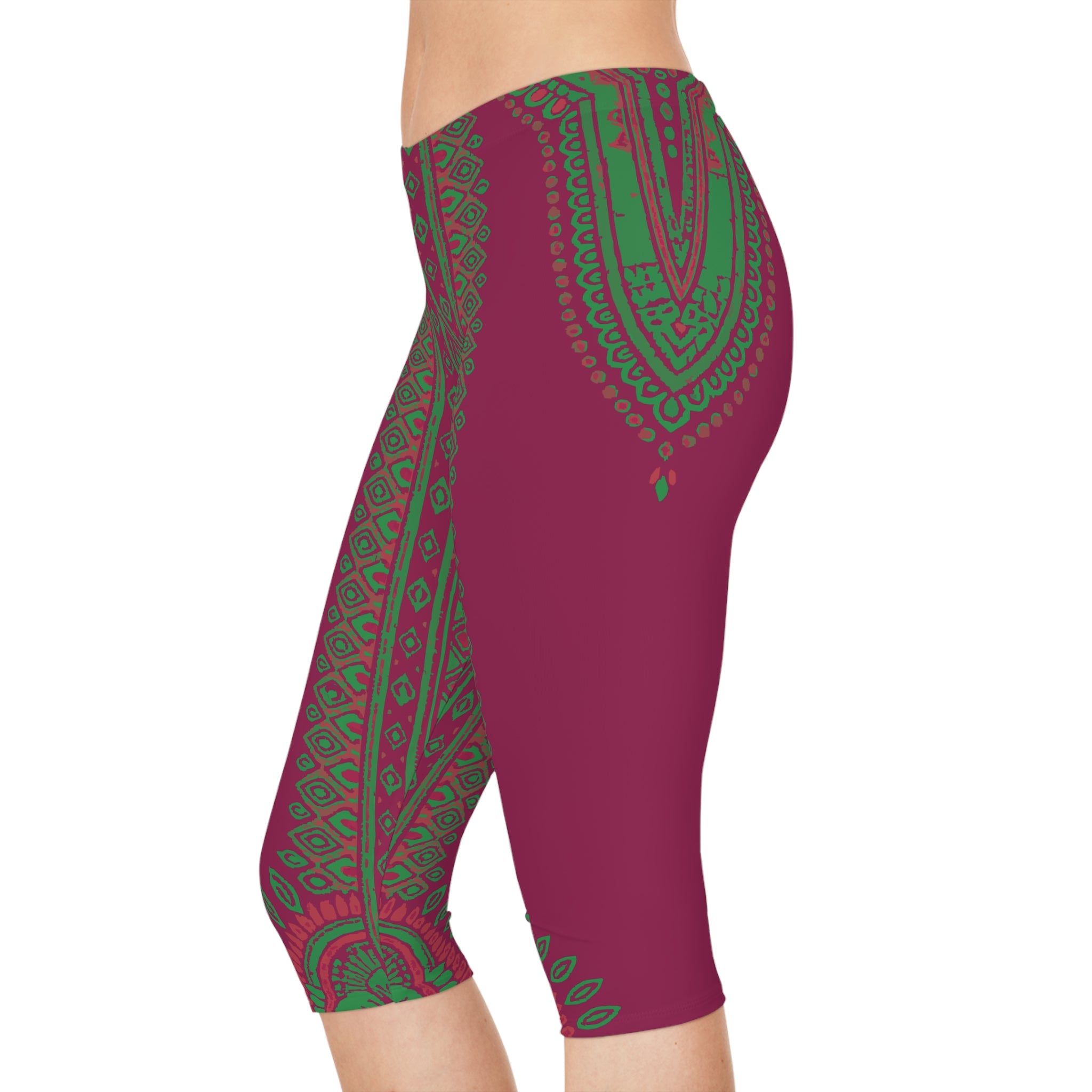 Vibrant Women's Capri Leggings | Boho Chic Activewear | Perfect for Yoga, Running, Casual Wear, Holidays, Summer