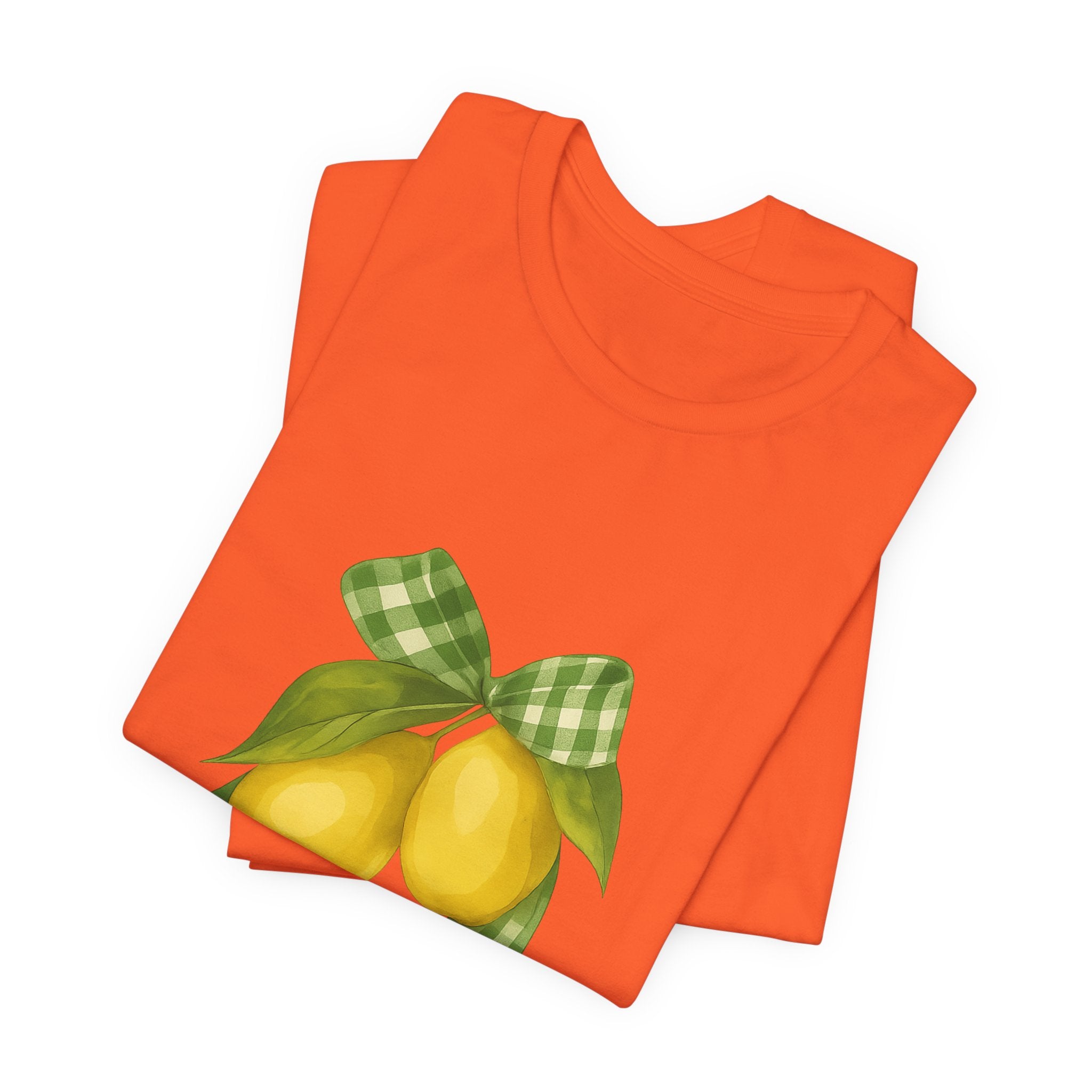 Lemon Bow Tee, Unisex Short Sleeve Shirt, Cute Summer Shirt, Gift for Her, Vintage Style Tee, Lemonade Stand Inspiration