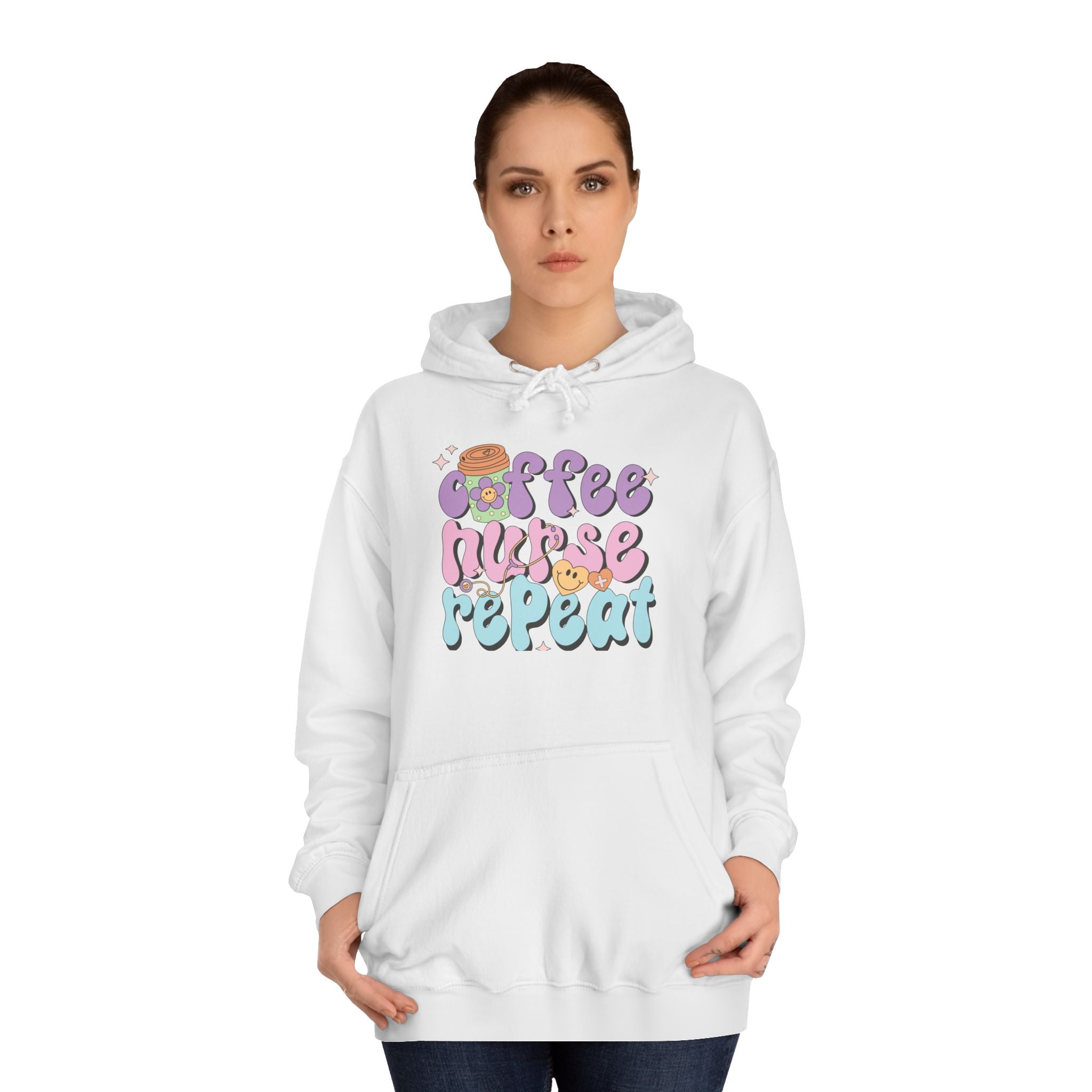 Coffee Nurse Repeat Hoodie - Cozy Gift for Nurses, College Wear, Everyday Comfort, Nursing School, Cute Casual Apparel