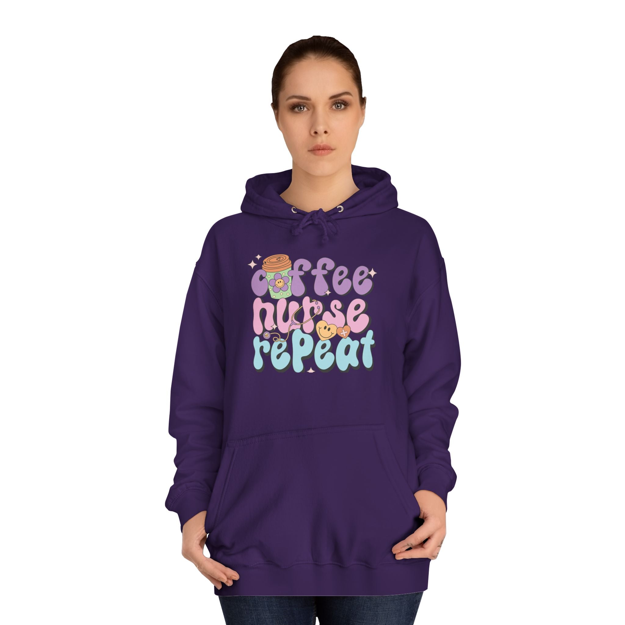 Coffee Nurse Repeat Hoodie - Cozy Gift for Nurses, College Wear, Everyday Comfort, Nursing School, Cute Casual Apparel
