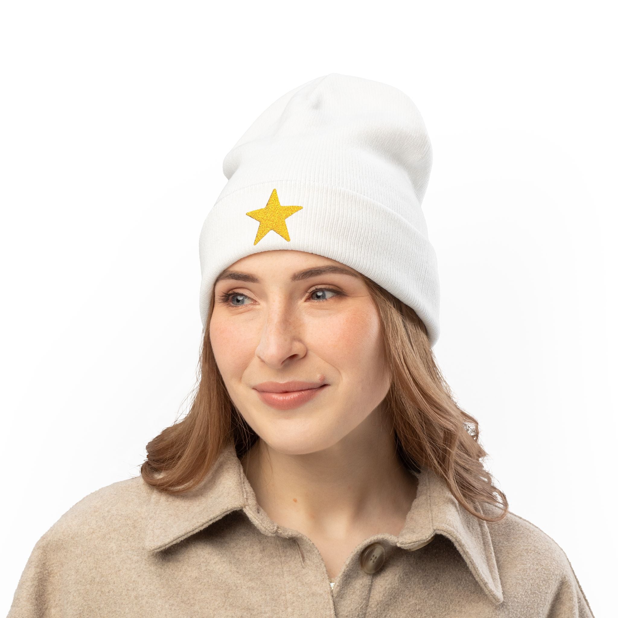 Starry Knit Beanie with Embroidery - Winter Hat, Gift for Her, Cute Beanie, Cozy Accessory, Modern Style