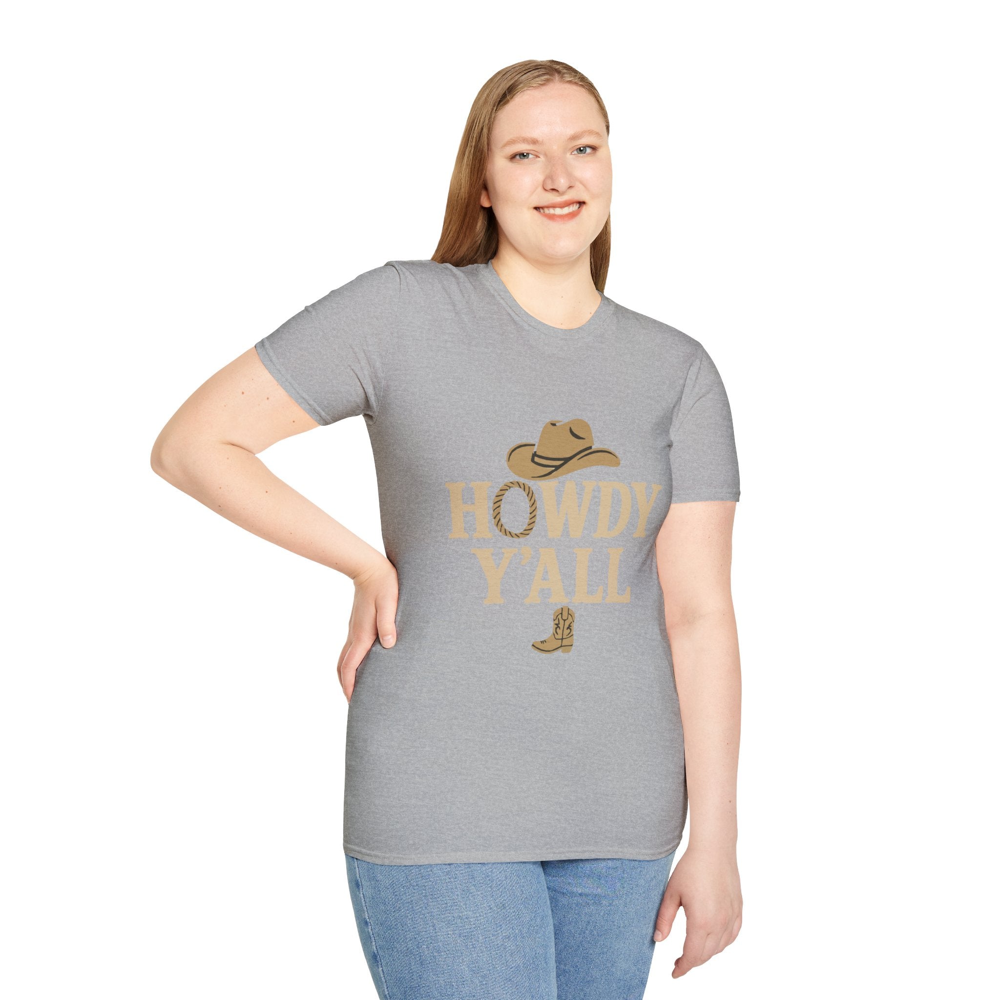 Howdy Y'all Western T-Shirt, Cowboy Tee, Country Music Shirt, Gift for Cowpoke, Unisex Softstyle Shirt