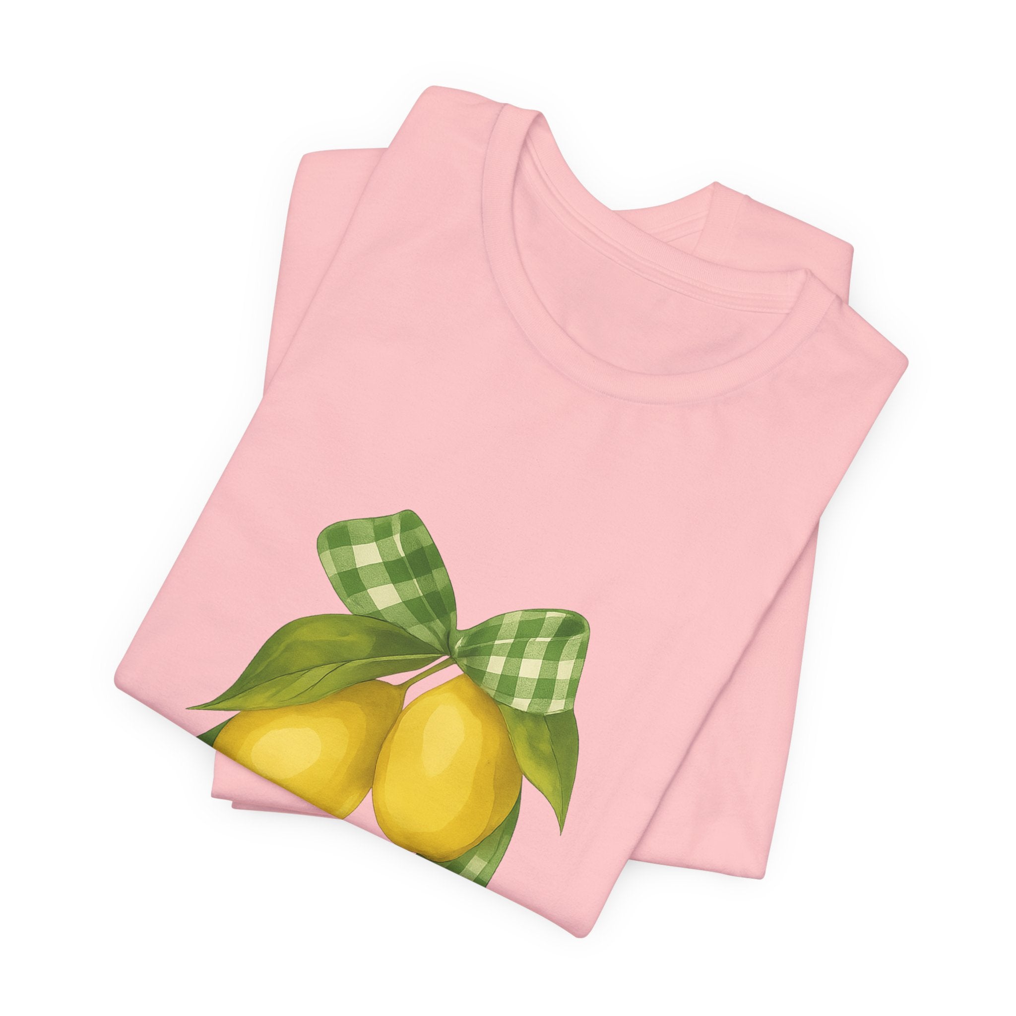 Lemon Bow Tee, Unisex Short Sleeve Shirt, Cute Summer Shirt, Gift for Her, Vintage Style Tee, Lemonade Stand Inspiration
