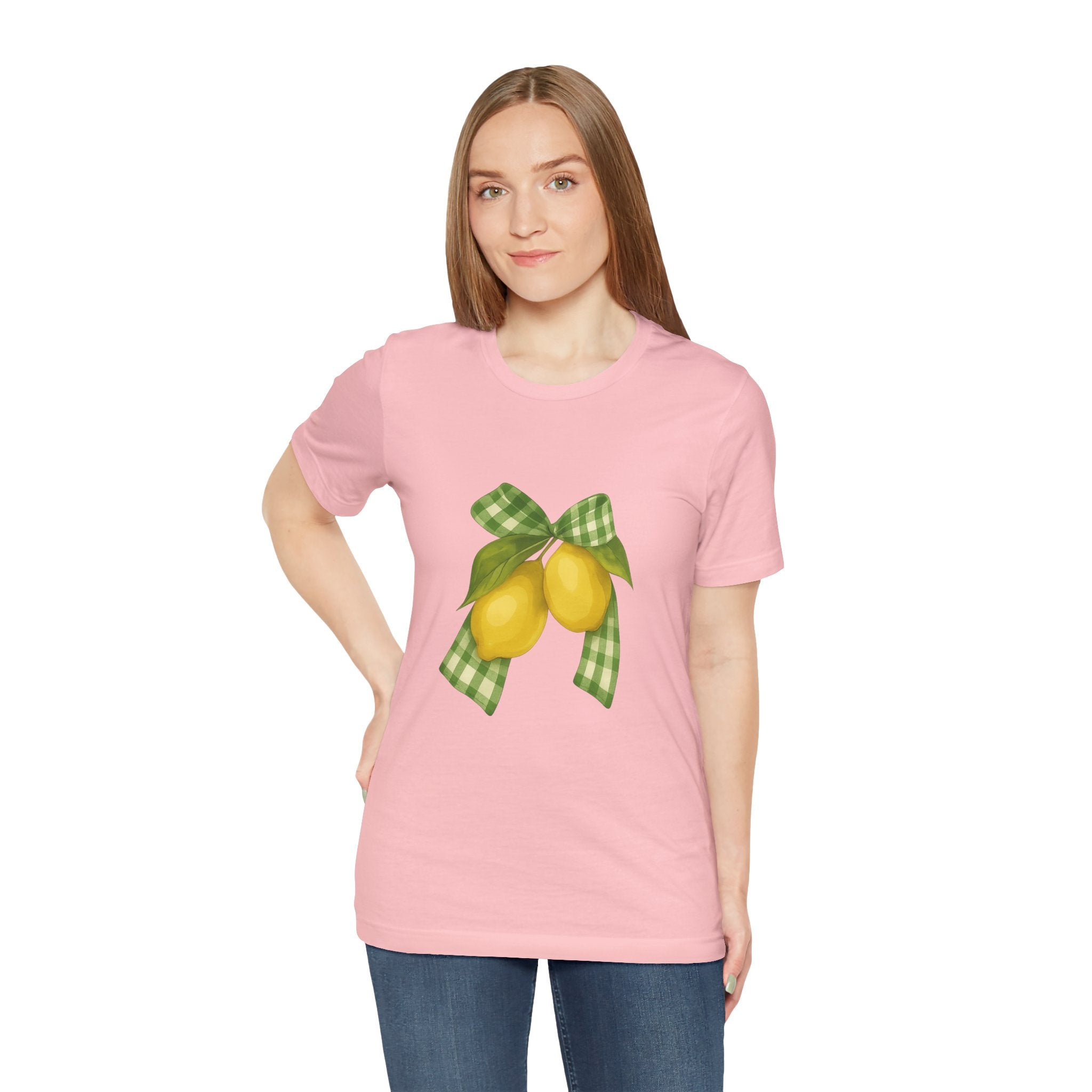 Lemon Bow Tee, Unisex Short Sleeve Shirt, Cute Summer Shirt, Gift for Her, Vintage Style Tee, Lemonade Stand Inspiration