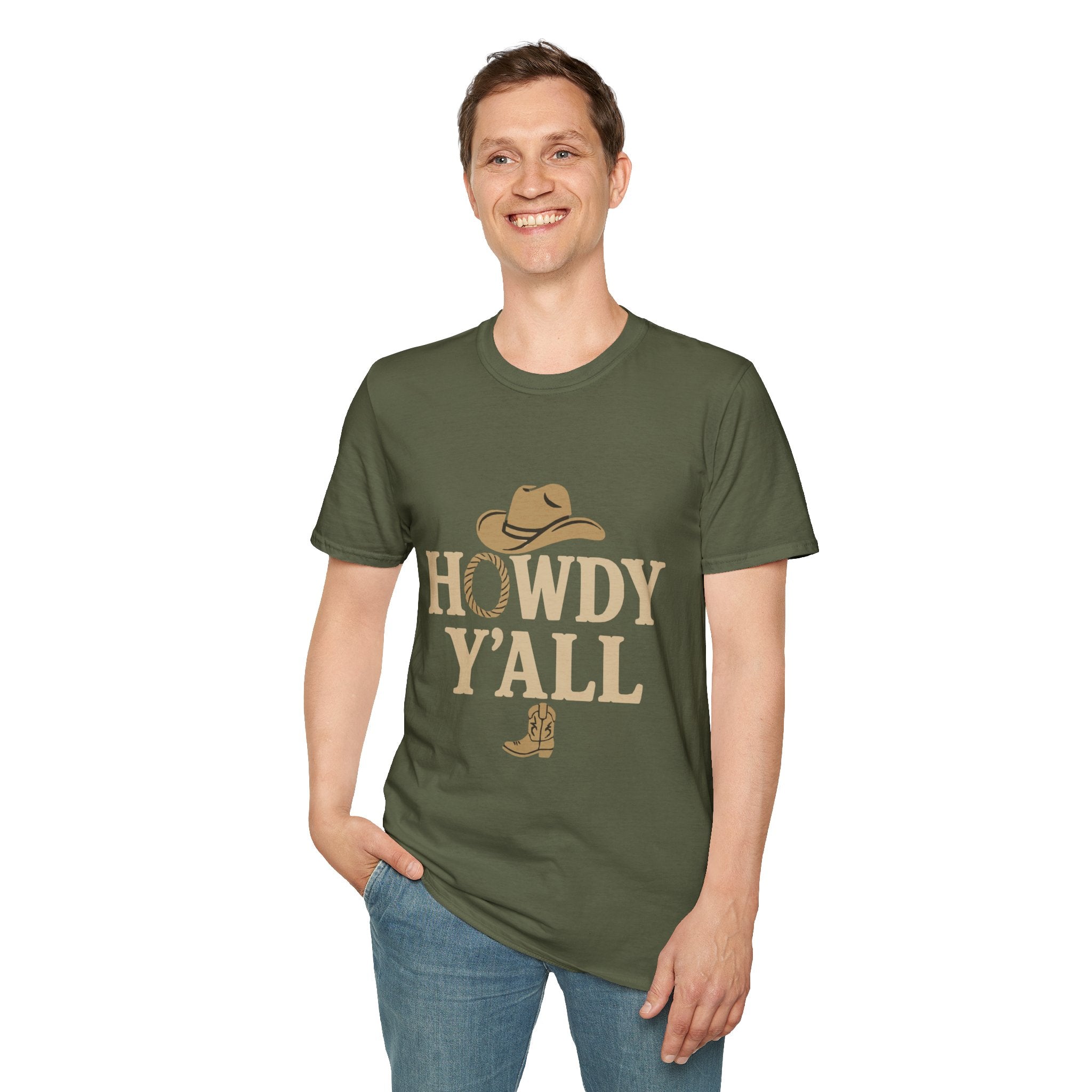 Howdy Y'all Western T-Shirt, Cowboy Tee, Country Music Shirt, Gift for Cowpoke, Unisex Softstyle Shirt