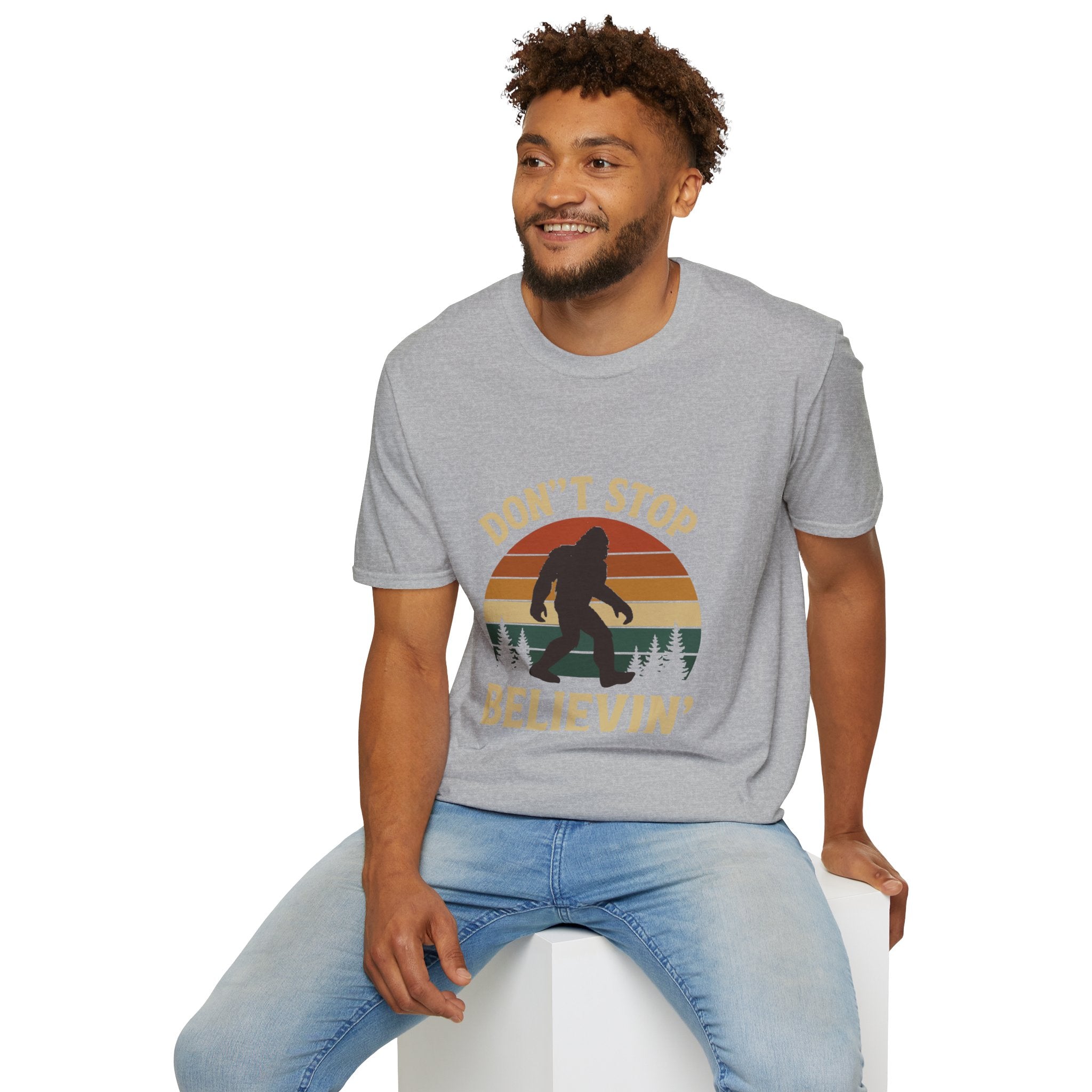 Don't Stop Believin' Unisex Softstyle T-Shirt, Inspirational Tee, Music Lover Gift, Motivational Shirt, Retro Graphic Top