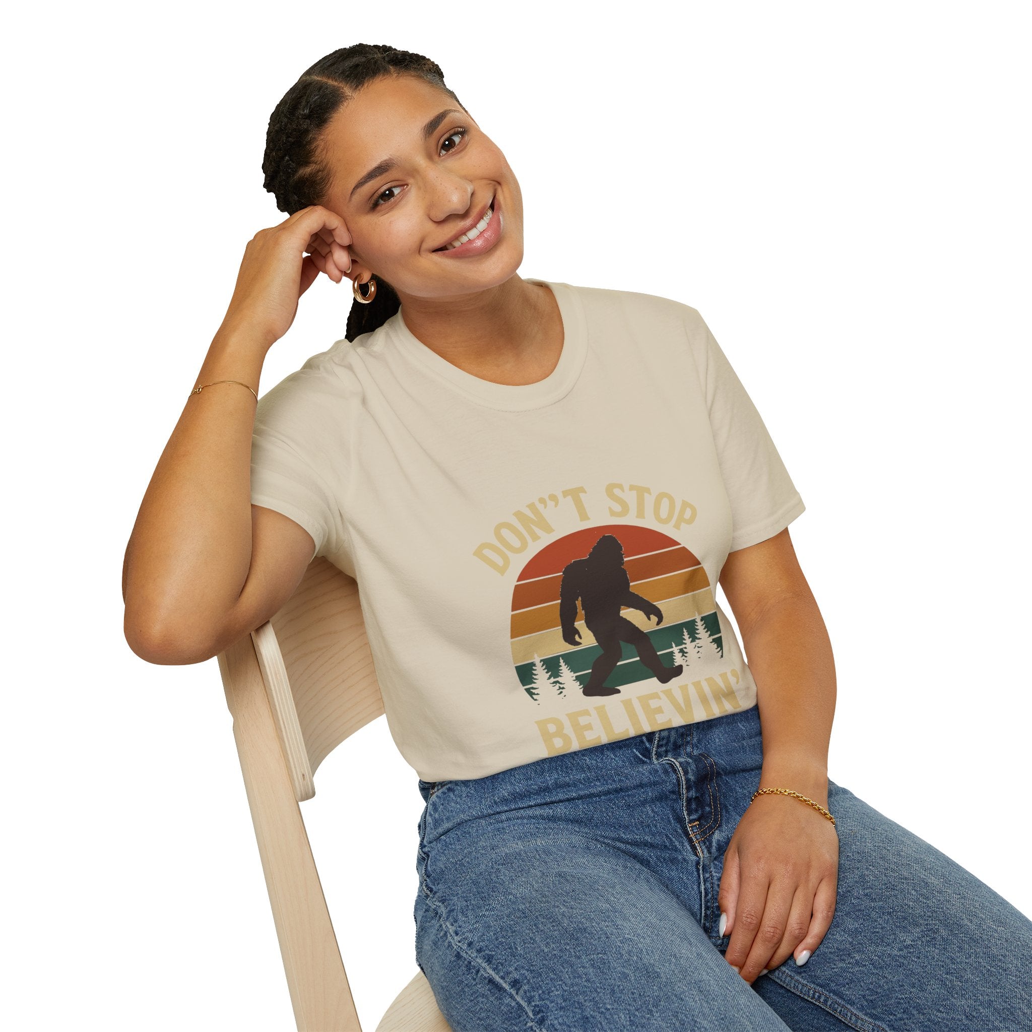 Don't Stop Believin' Unisex Softstyle T-Shirt, Inspirational Tee, Music Lover Gift, Motivational Shirt, Retro Graphic Top