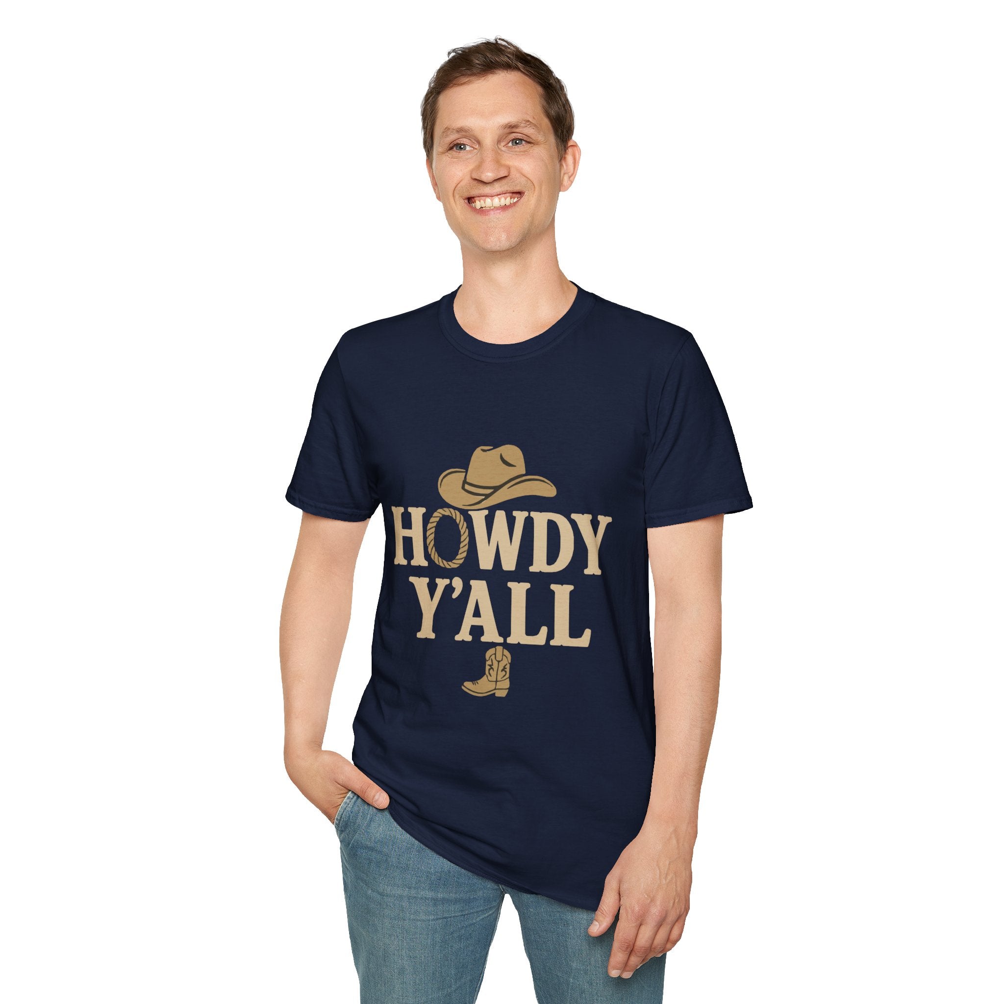 Howdy Y'all Western T-Shirt, Cowboy Tee, Country Music Shirt, Gift for Cowpoke, Unisex Softstyle Shirt