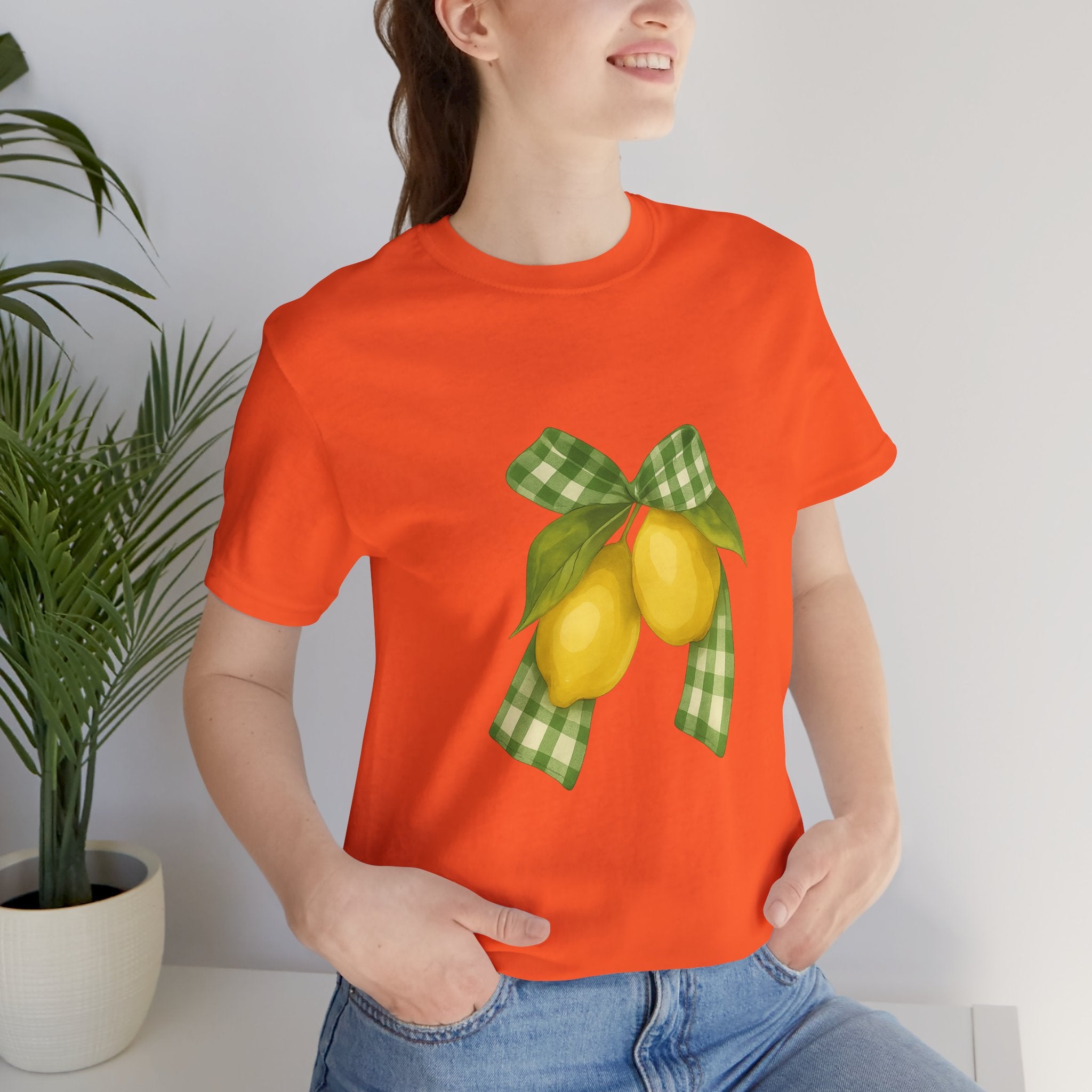 Lemon Bow Tee, Unisex Short Sleeve Shirt, Cute Summer Shirt, Gift for Her, Vintage Style Tee, Lemonade Stand Inspiration