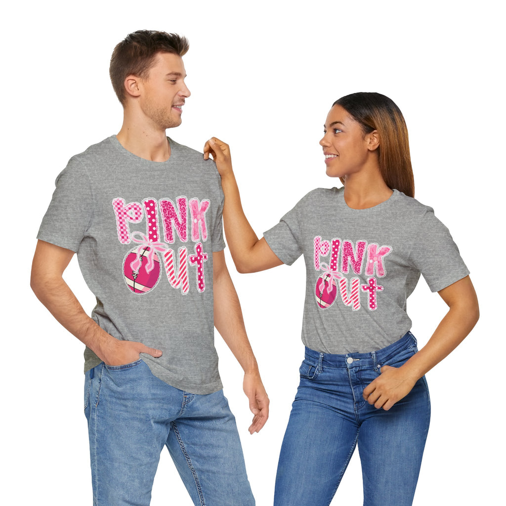 Cute Pink 'PINK OUT' Unisex Tee, Perfect for Breast Cancer Awareness, Casual Wear, Gift for Friends, Fundraising Events, or Team Spirit