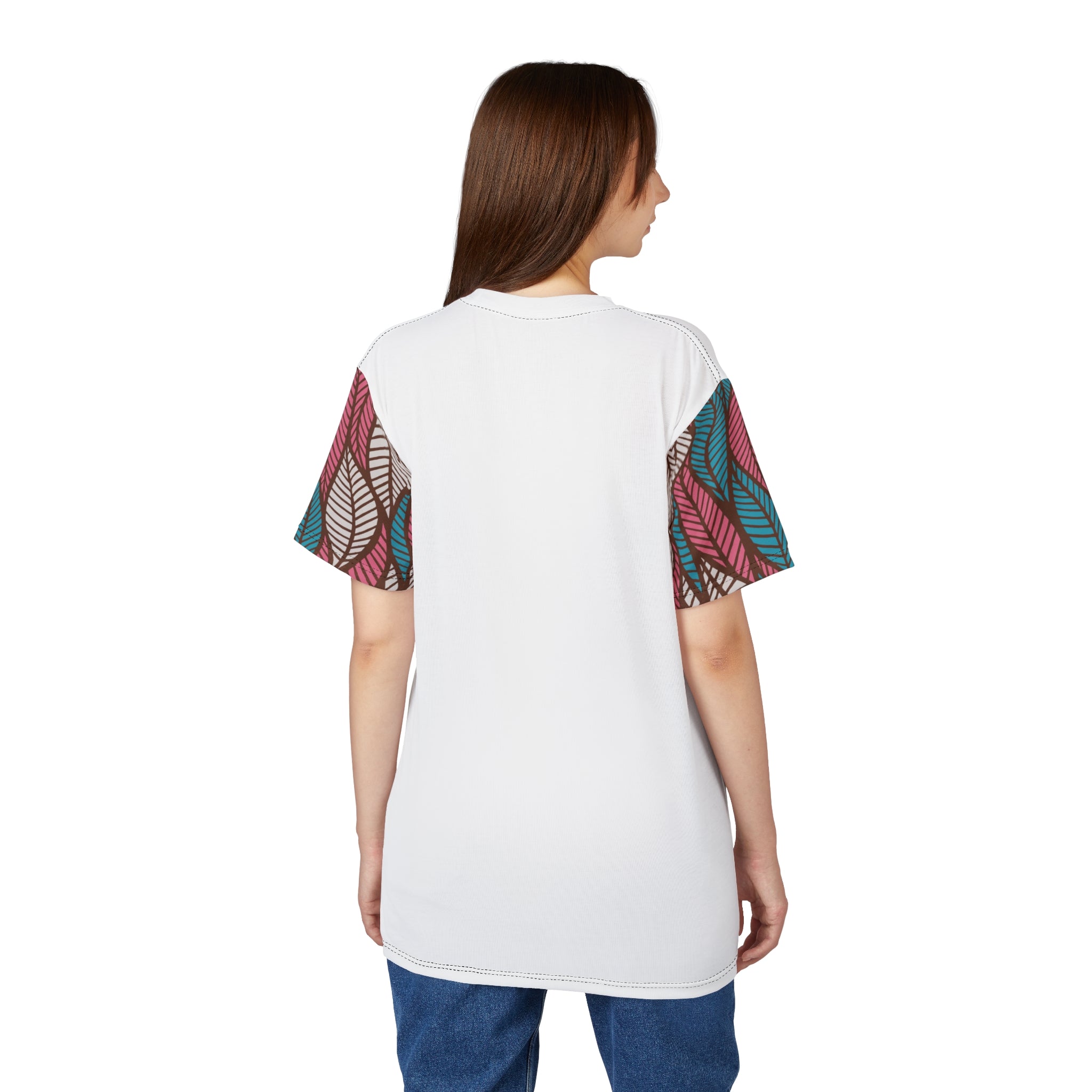Ankara Leaf Print Tee, Unisex Cut & Sew Tee, Colorful Artwork Shirt, Casual Summer Top, Eco-Friendly Fashion, Gift for Nature Lovers