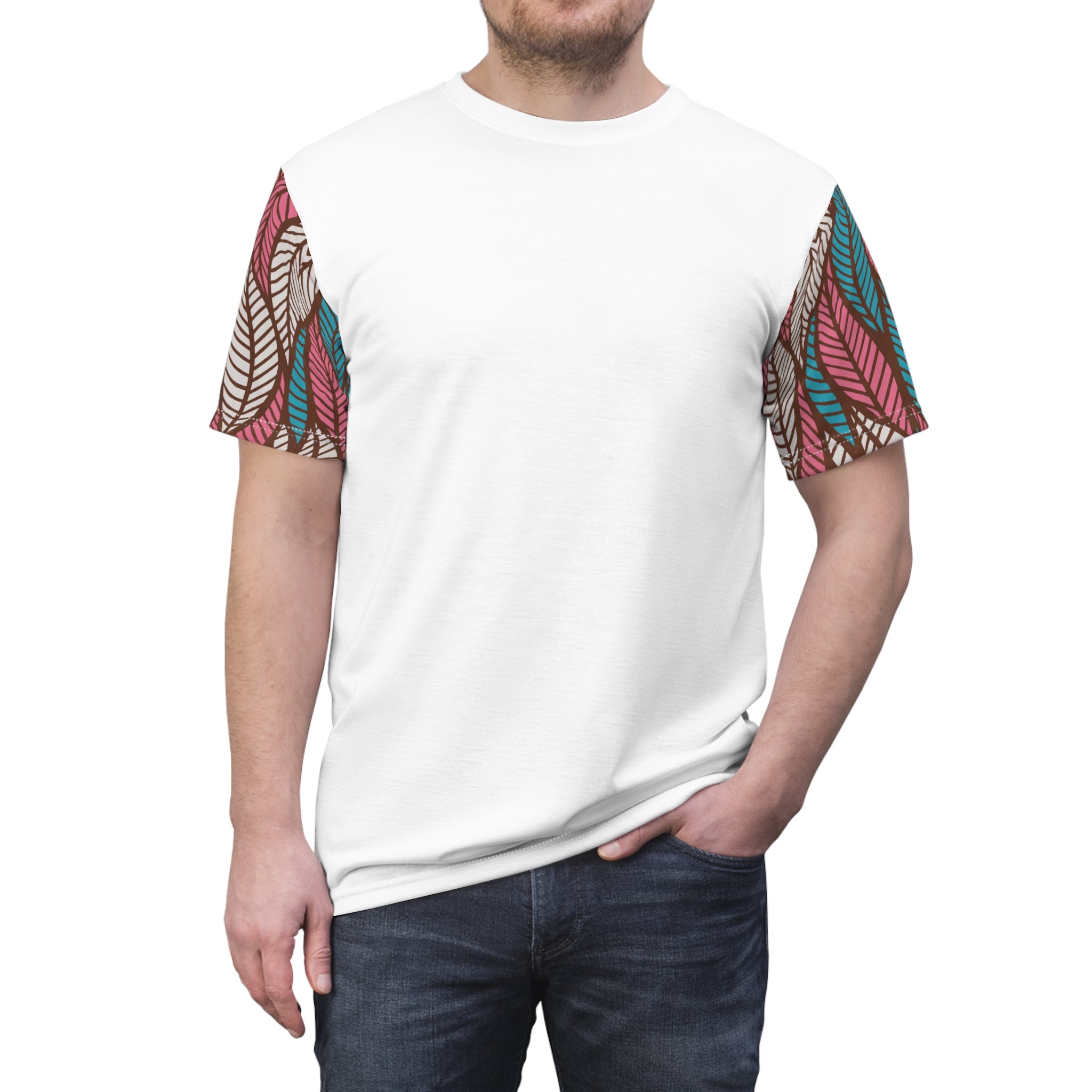 Ankara Leaf Print Tee, Unisex Cut & Sew Tee, Colorful Artwork Shirt, Casual Summer Top, Eco-Friendly Fashion, Gift for Nature Lovers