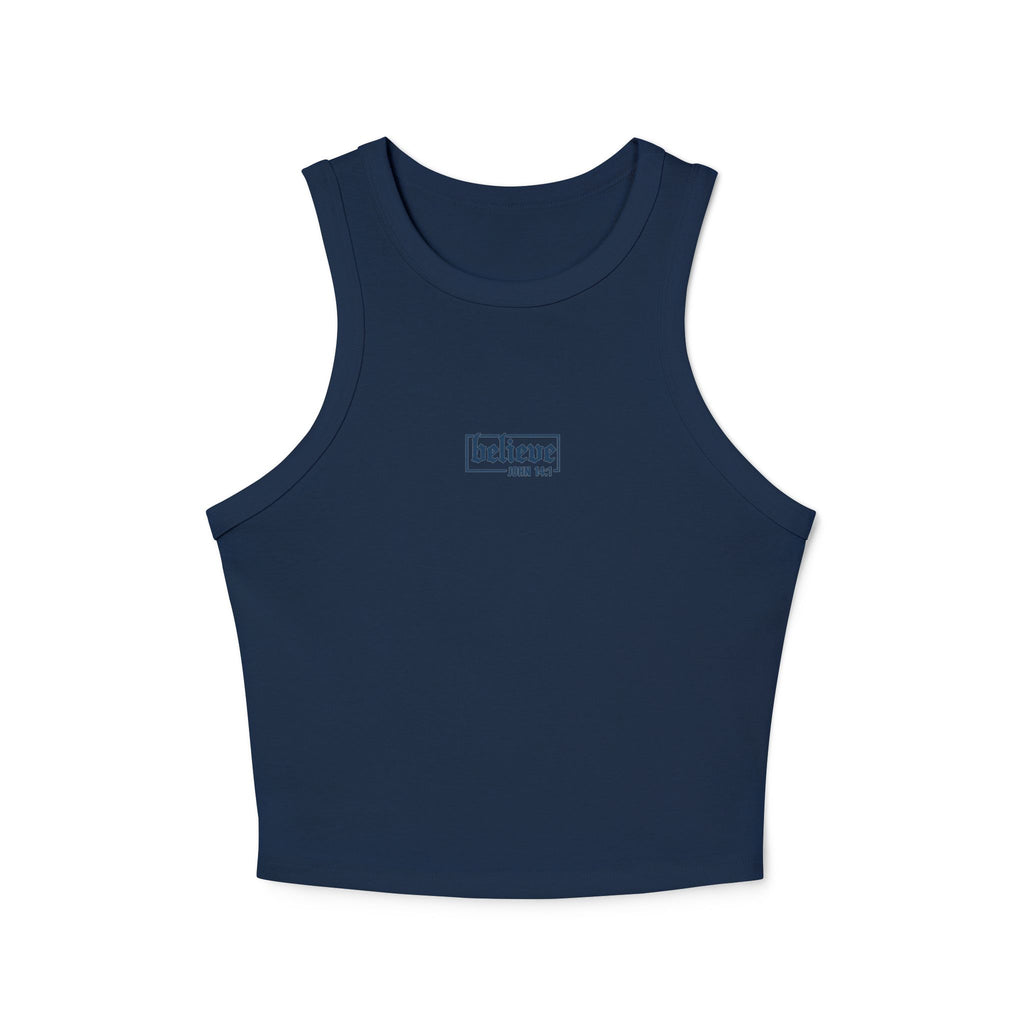 believe Women's Micro Rib Racer Tank Top | Casual Summer Essential, Workout Top, Layering Piece, Holiday Gift, Everyday Comfort