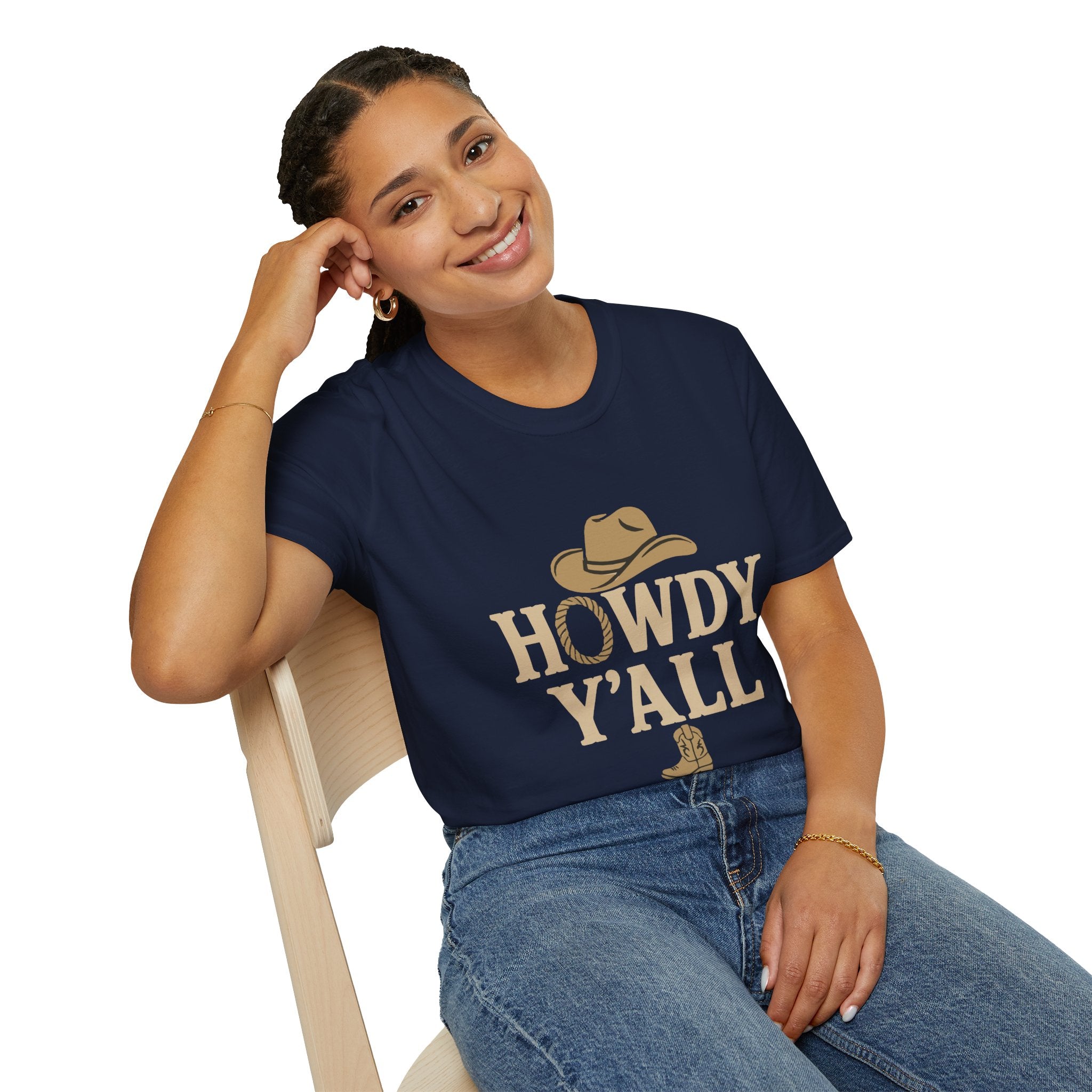 Howdy Y'all Western T-Shirt, Cowboy Tee, Country Music Shirt, Gift for Cowpoke, Unisex Softstyle Shirt