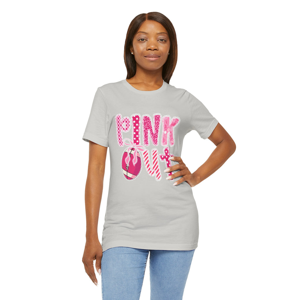Cute Pink 'PINK OUT' Unisex Tee, Perfect for Breast Cancer Awareness, Casual Wear, Gift for Friends, Fundraising Events, or Team Spirit