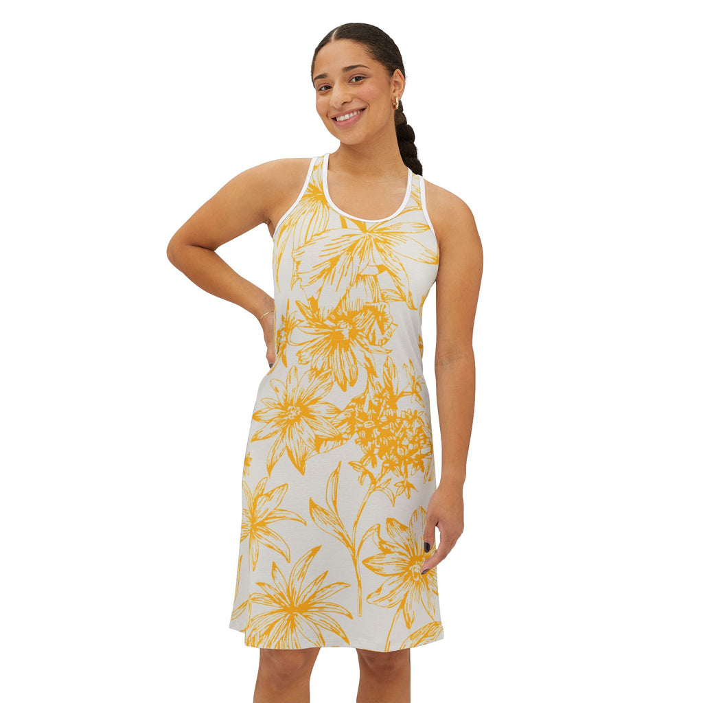 Floral Yellow Women's Racerback Dress, Summer Dress, Vacation Outfit, Casual Dress, Beachwear, Gift for Her