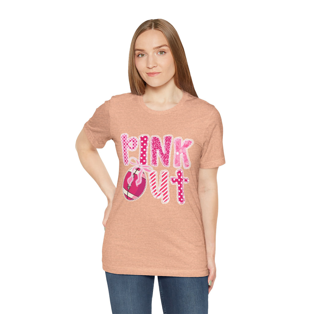 Cute Pink 'PINK OUT' Unisex Tee, Perfect for Breast Cancer Awareness, Casual Wear, Gift for Friends, Fundraising Events, or Team Spirit