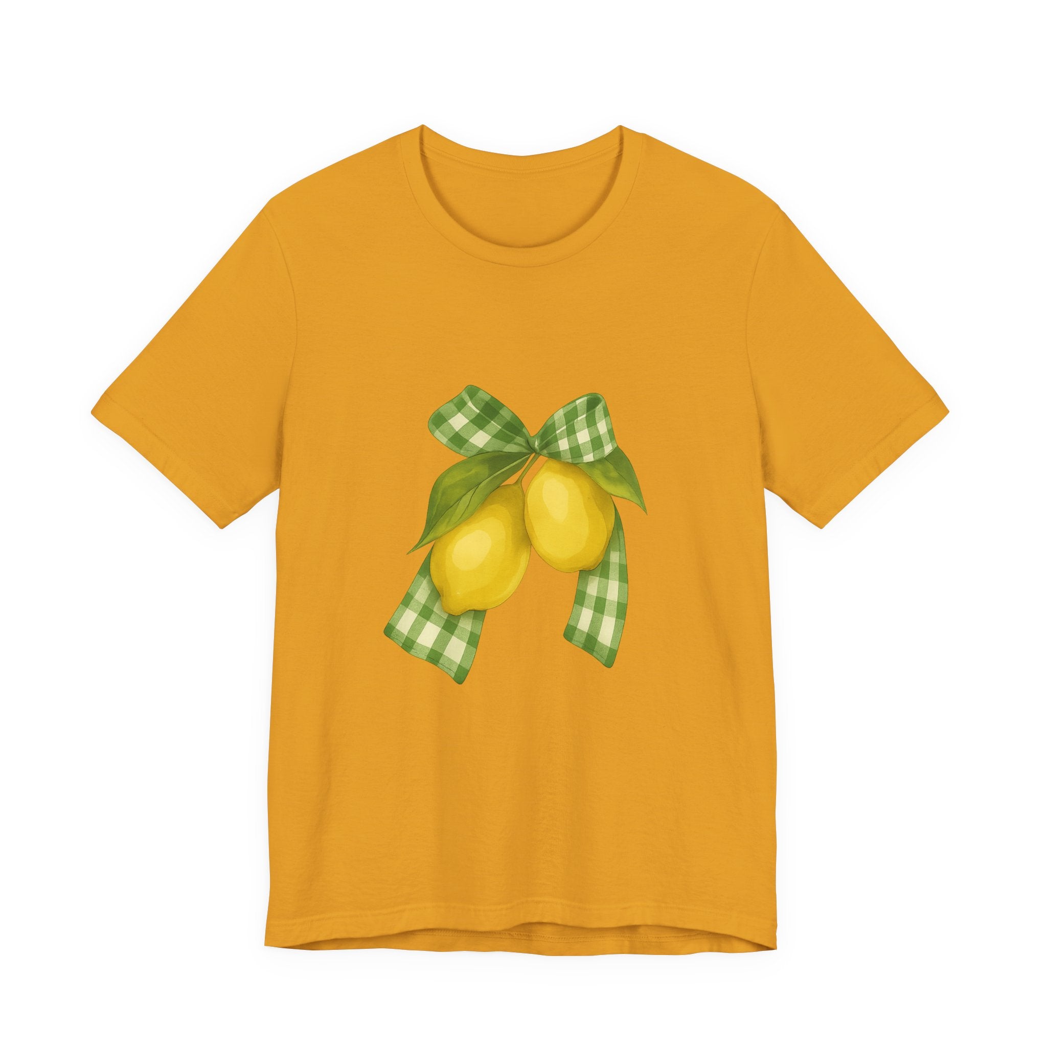 Lemon Bow Tee, Unisex Short Sleeve Shirt, Cute Summer Shirt, Gift for Her, Vintage Style Tee, Lemonade Stand Inspiration