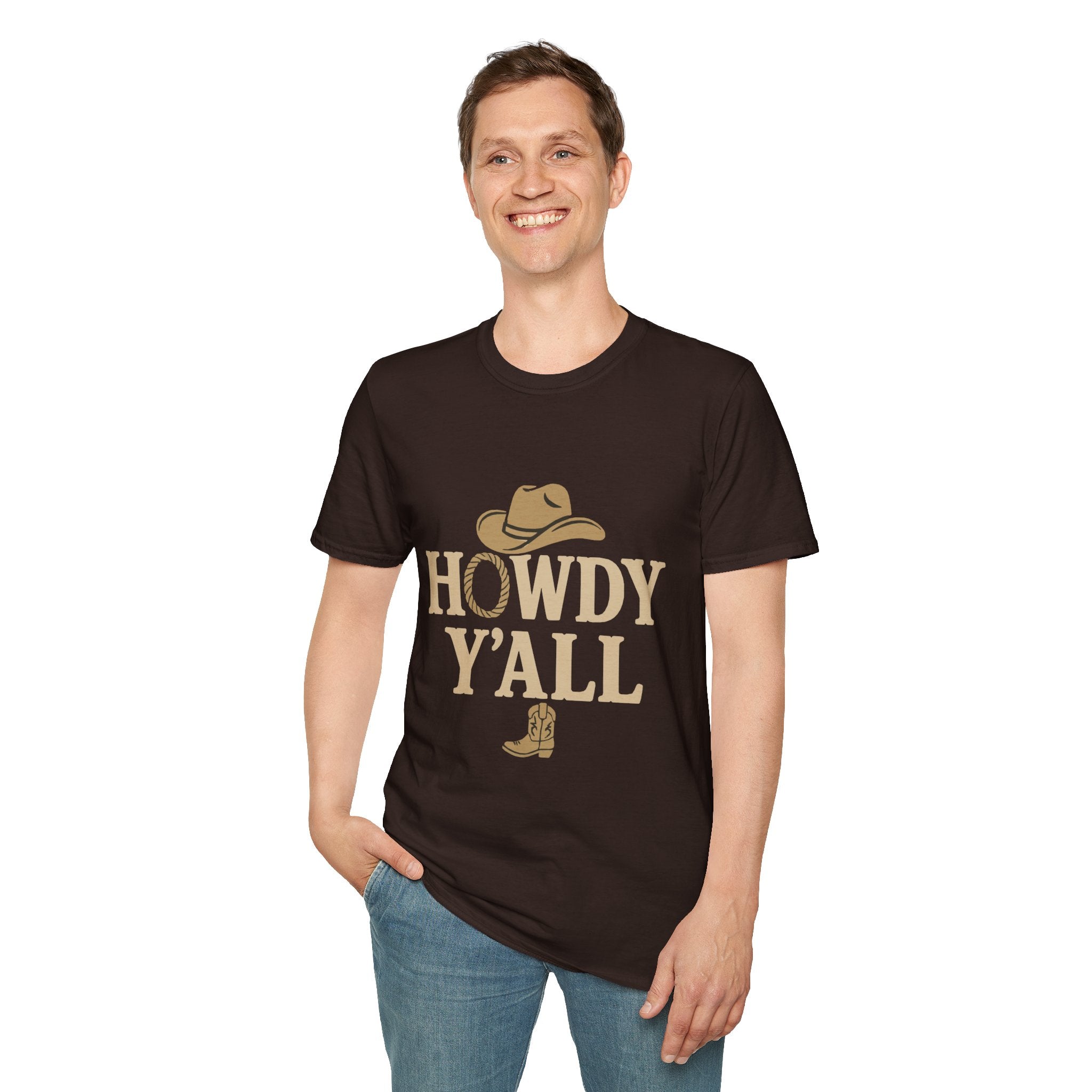 Howdy Y'all Western T-Shirt, Cowboy Tee, Country Music Shirt, Gift for Cowpoke, Unisex Softstyle Shirt