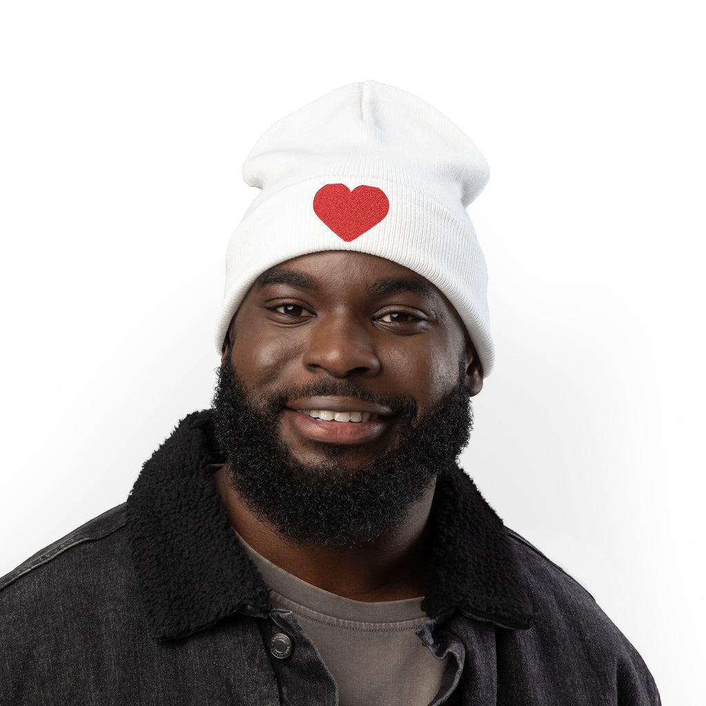 Embroidered Heart Knit Beanie, Cozy Winter Hat, Gift for Her, Cute Accessory, Trendy Beanie, Valentine's Day Style