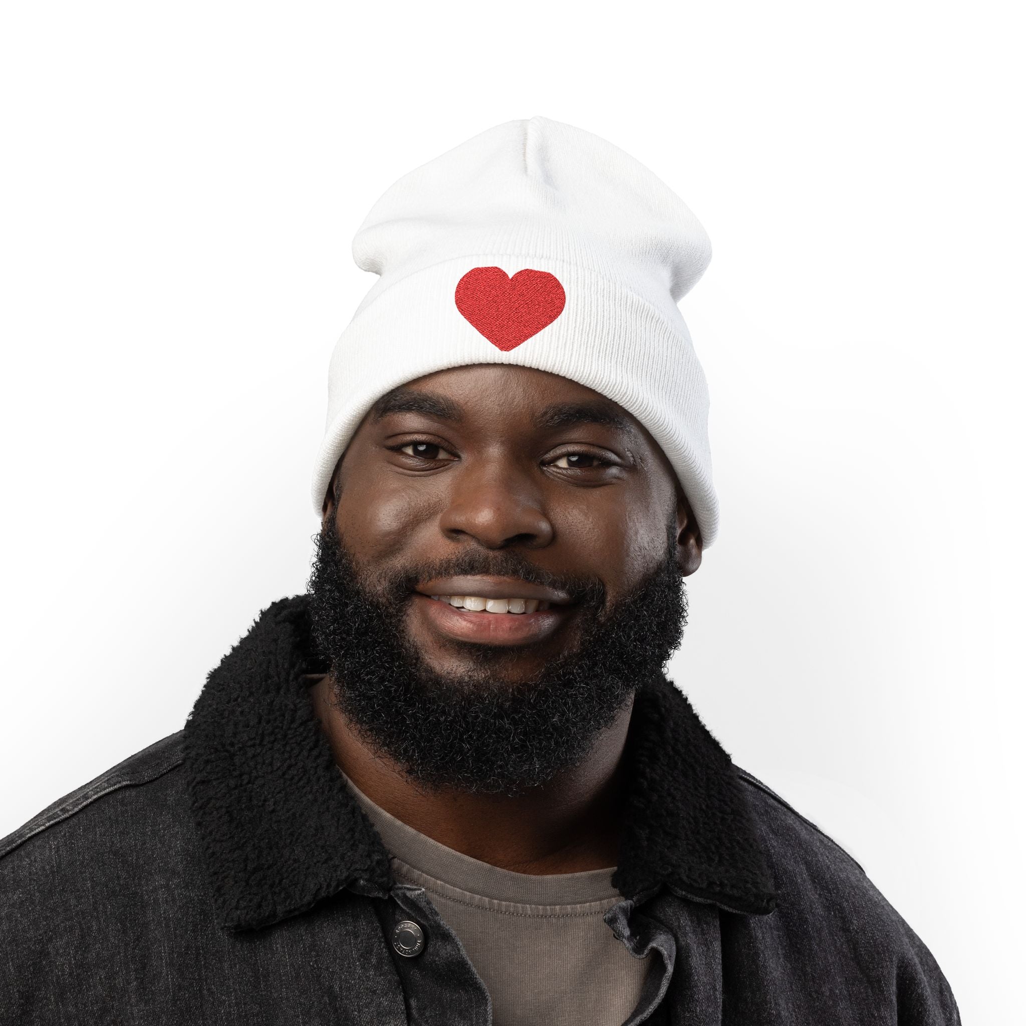 Embroidered Heart Knit Beanie, Cozy Winter Hat, Gift for Her, Cute Accessory, Trendy Beanie, Valentine's Day Style