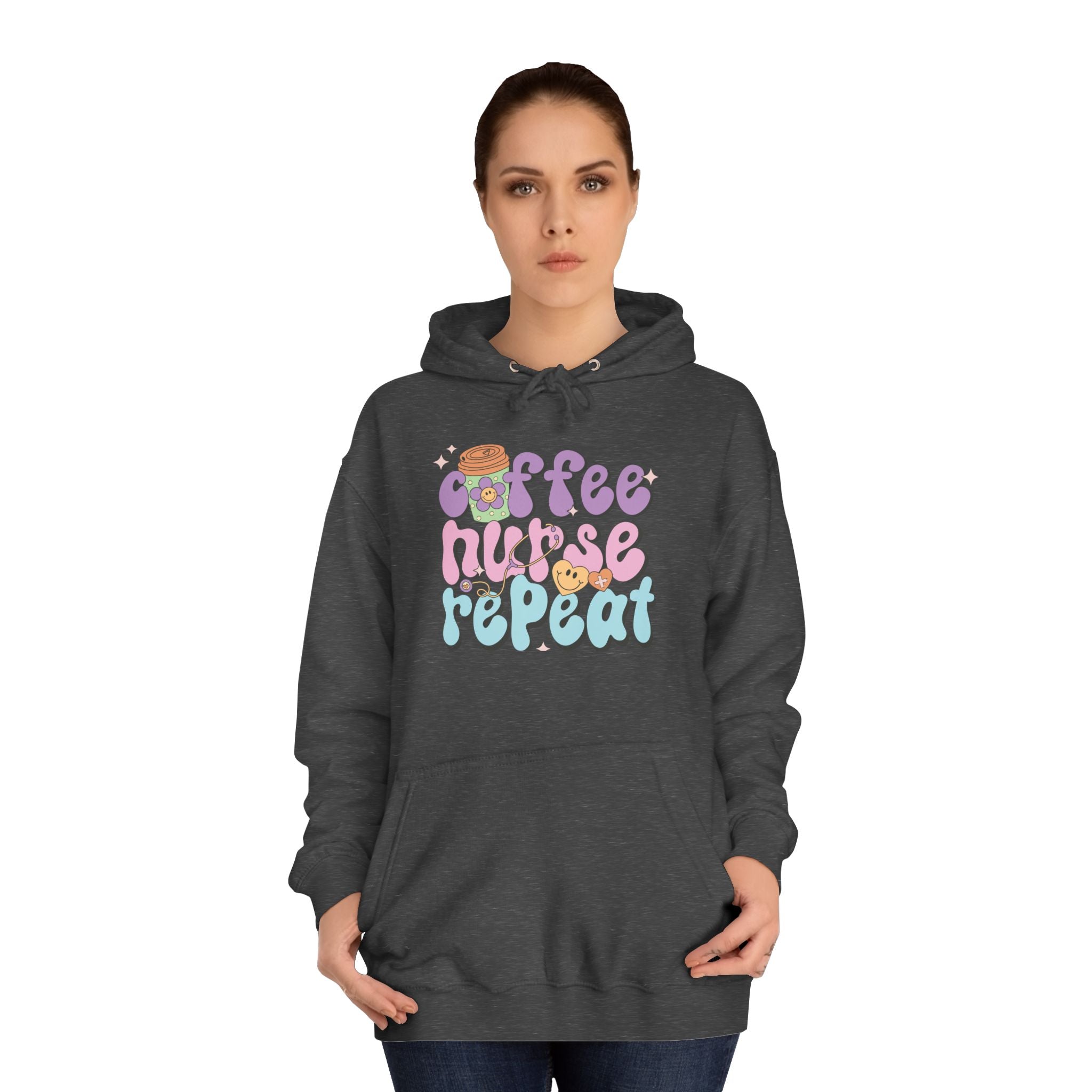 Coffee Nurse Repeat Hoodie - Cozy Gift for Nurses, College Wear, Everyday Comfort, Nursing School, Cute Casual Apparel